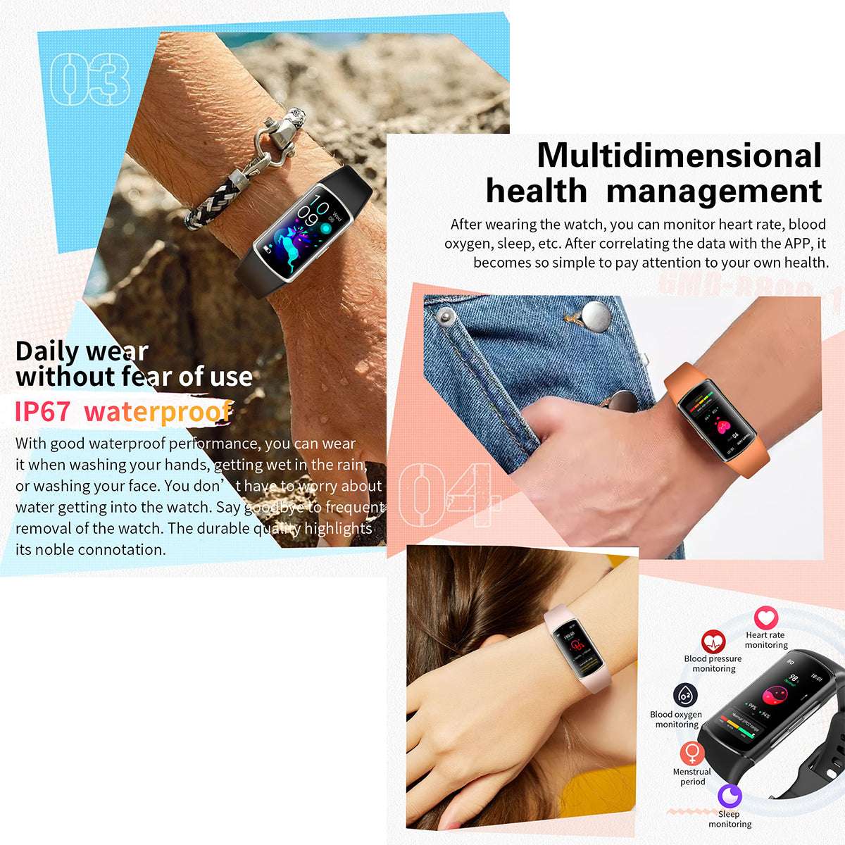 ETERNITY Sports AMOLED Fitbit Smart Band – 1.58” Display, BT Call, Heart Rate Monitor & IP67 Waterproof - Fitness Tracker Chi