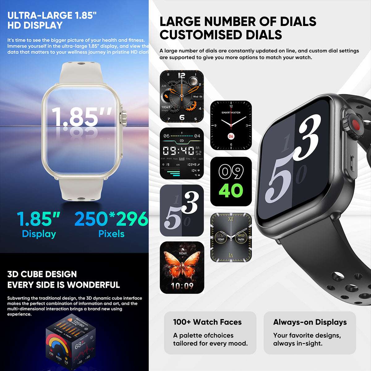 ETERNITY Smart Band – 1000mAh Battery, 1.83” Display, Heart Rate & SpO₂ Monitor, Sleep Tracking & Bluetooth Music - Fitness T