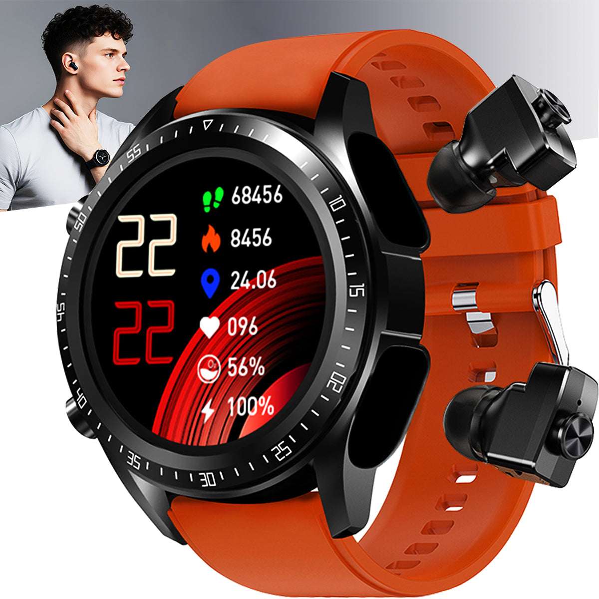 ETERNITY 2-in-1 Smartwatch with TWS Earphones – Heart Rate & Sleep Monitor, Waterproof Sport Watch for Men - Fitness Tracker