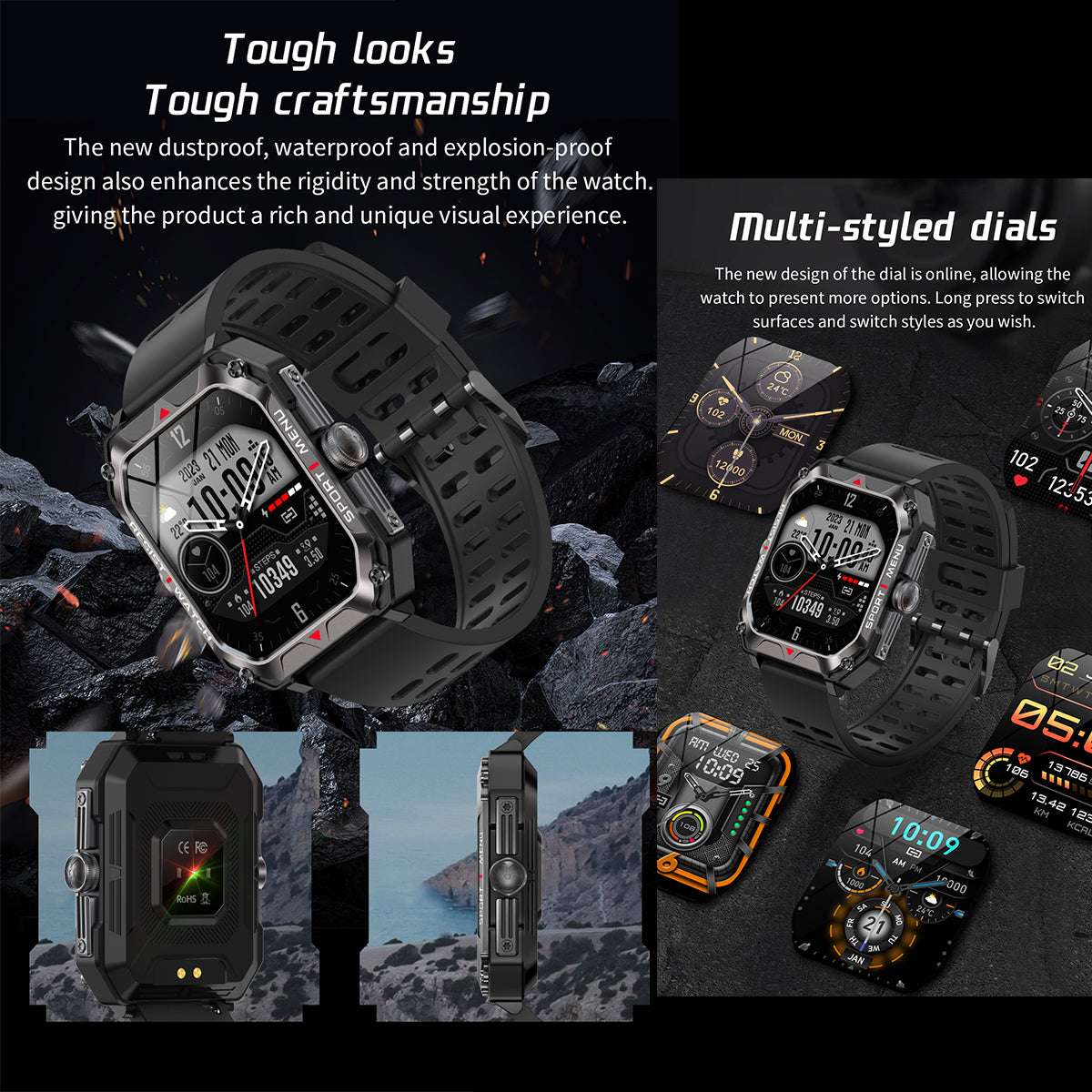 ETERNITY Outdoor Smart Watch – IP67 Waterproof, Heart Rate Monitoring & Fitness Tracker for Men & Women