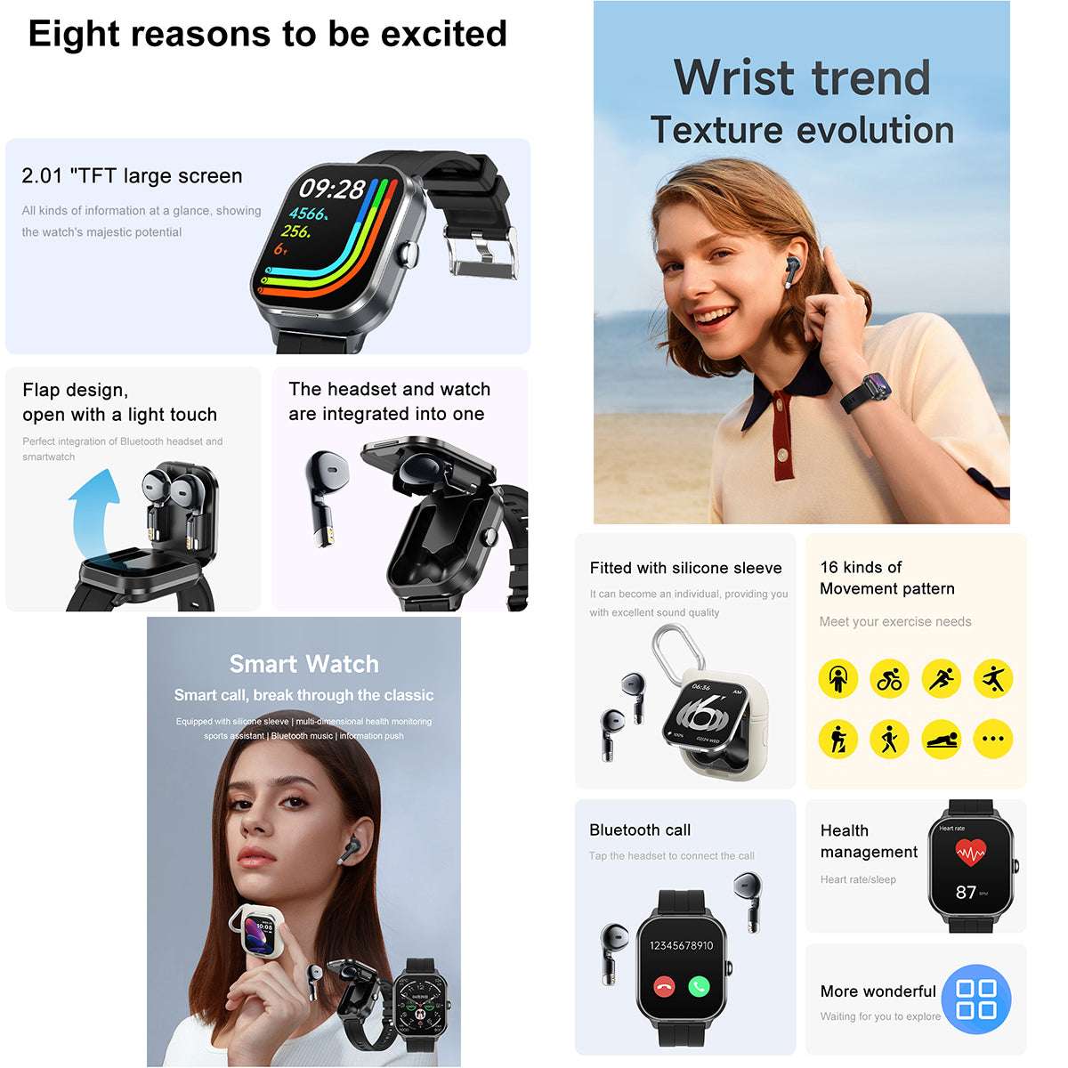 ETERNITY TFT Smart Watch with Earbuds – 240mAh Battery, NFC, Heart Rate & Blood Oxygen Monitor