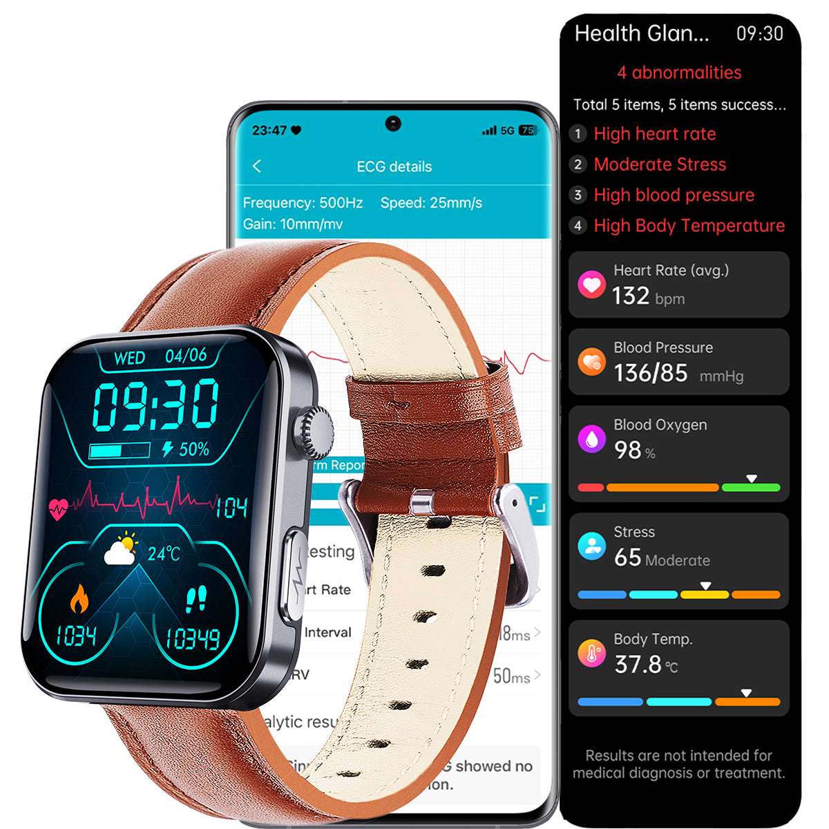 ETERNITY ECG Smart Watch – Heart Rate Monitor, Fall Alarm, Call & Music Features, IP67 Waterproof, iOS Compatible