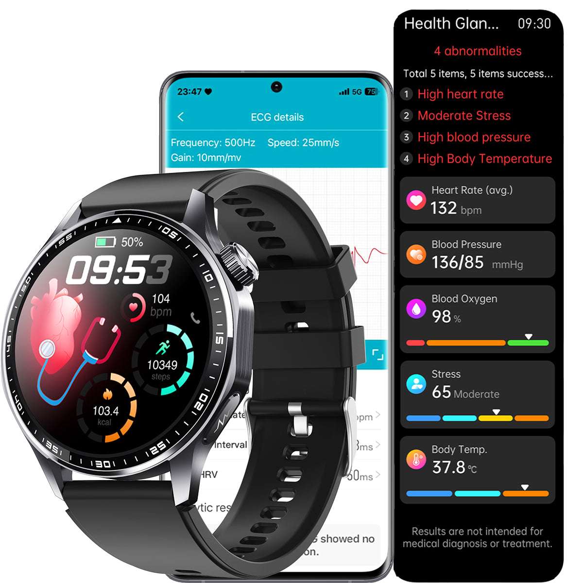 ETERNITY ECG Health Smart Watch – Heart Rate, Blood Oxygen, Body Composition Analysis, Android & iOS Compatible - Fitness Tra