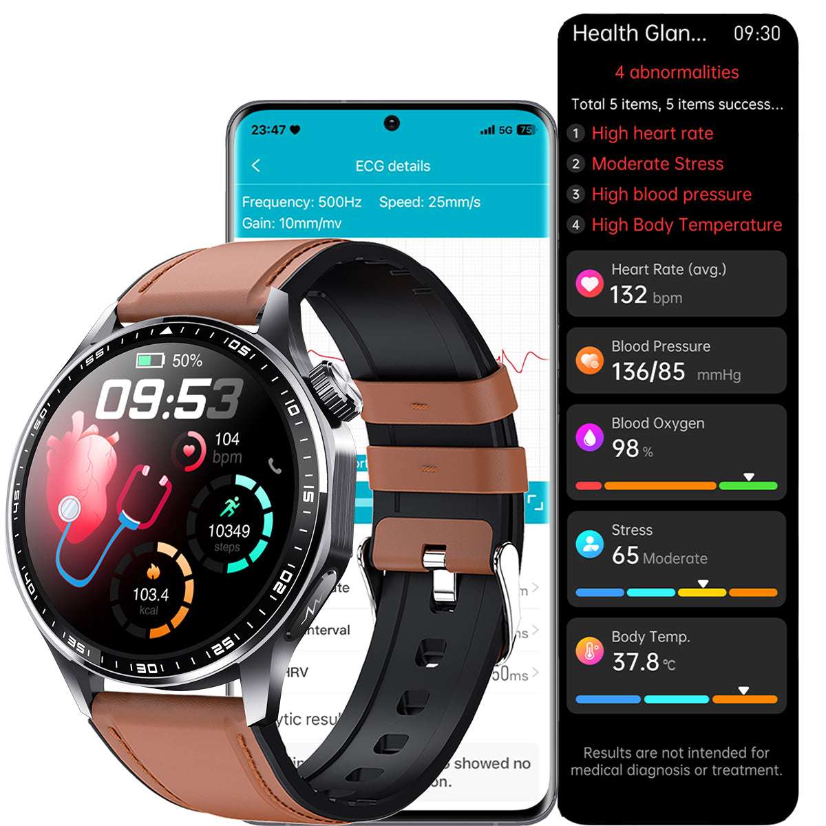 ETERNITY ECG Health Smart Watch – Heart Rate, Blood Oxygen, Body Composition Analysis, Android & iOS Compatible