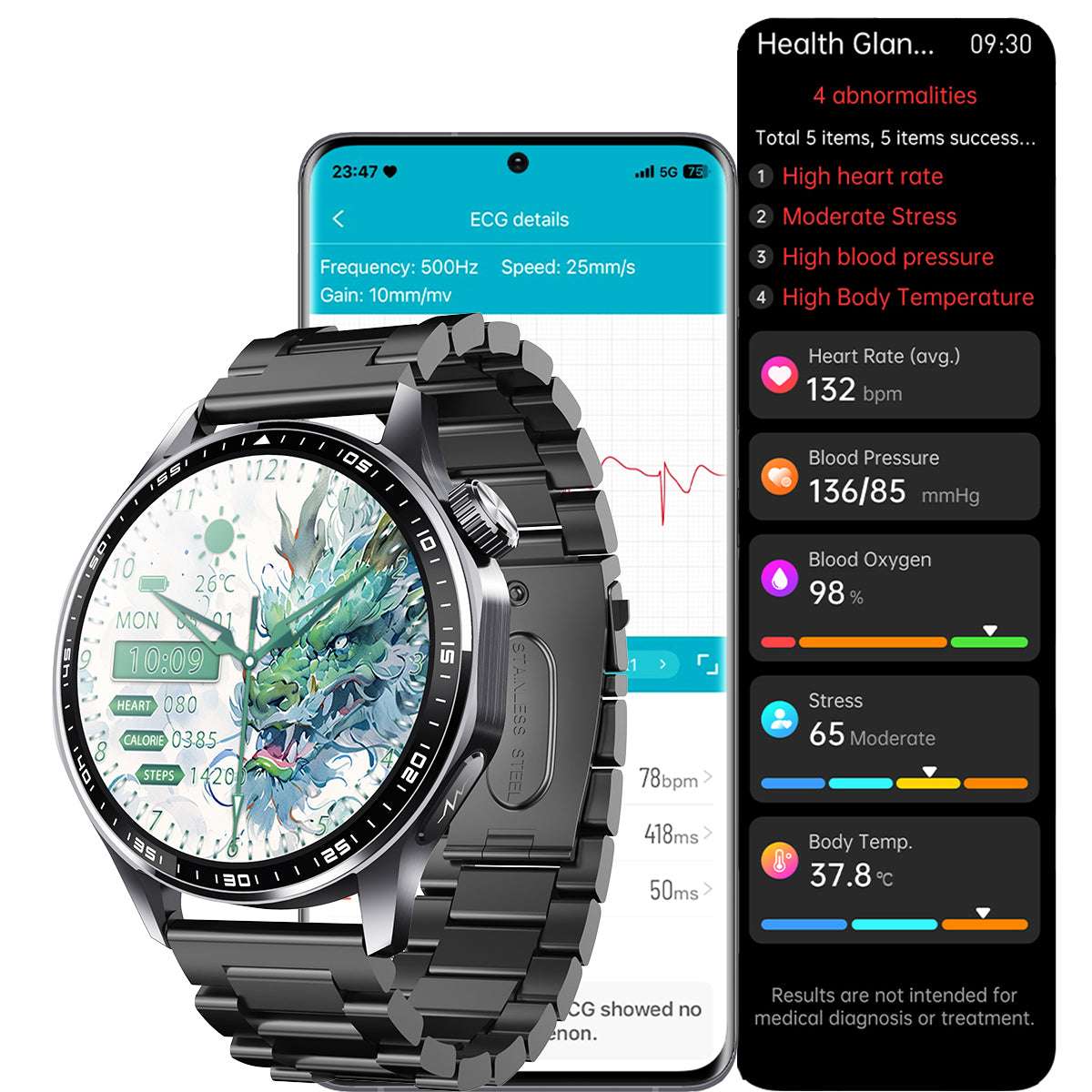 ETERNITY ECG Health Smart Watch – Heart Rate, Blood Oxygen, Body Composition Analysis, Android & iOS Compatible