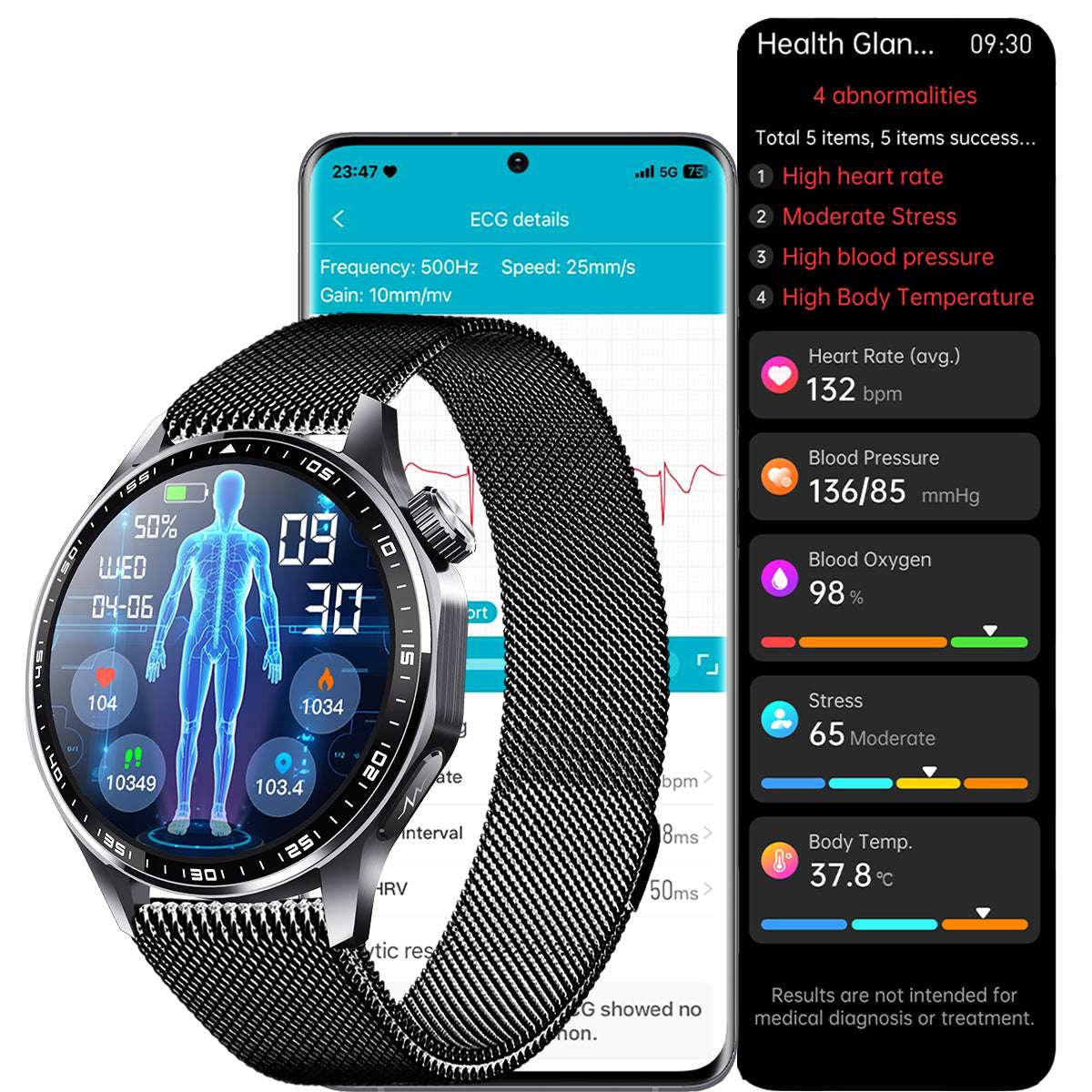 ETERNITY ECG Health Smart Watch – Heart Rate, Blood Oxygen, Body Composition Analysis, Android & iOS Compatible