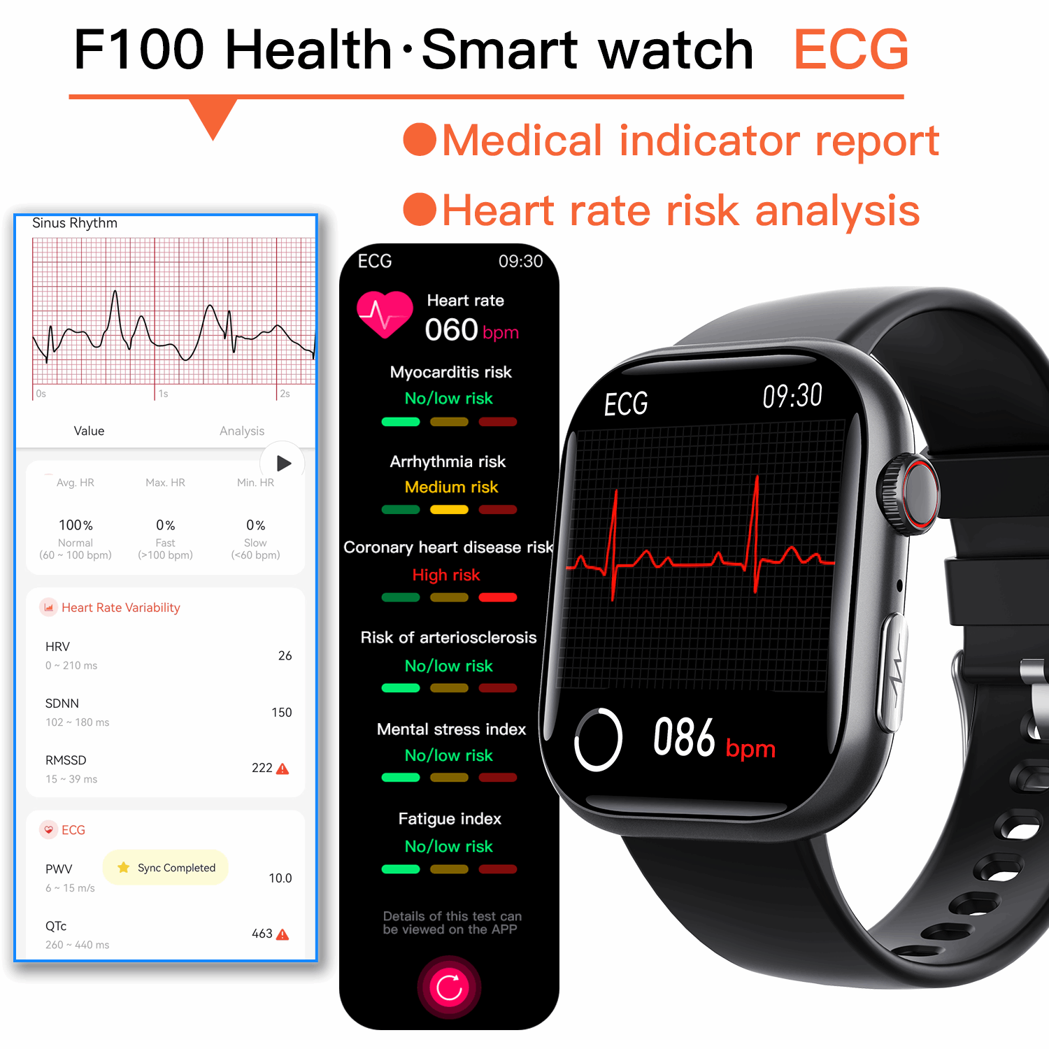 ETERNITY ECG Smart Watch – Heart Rate Monitor, Fall Alarm, Call & Music Features, IP67 Waterproof, iOS Compatible - Fitness T