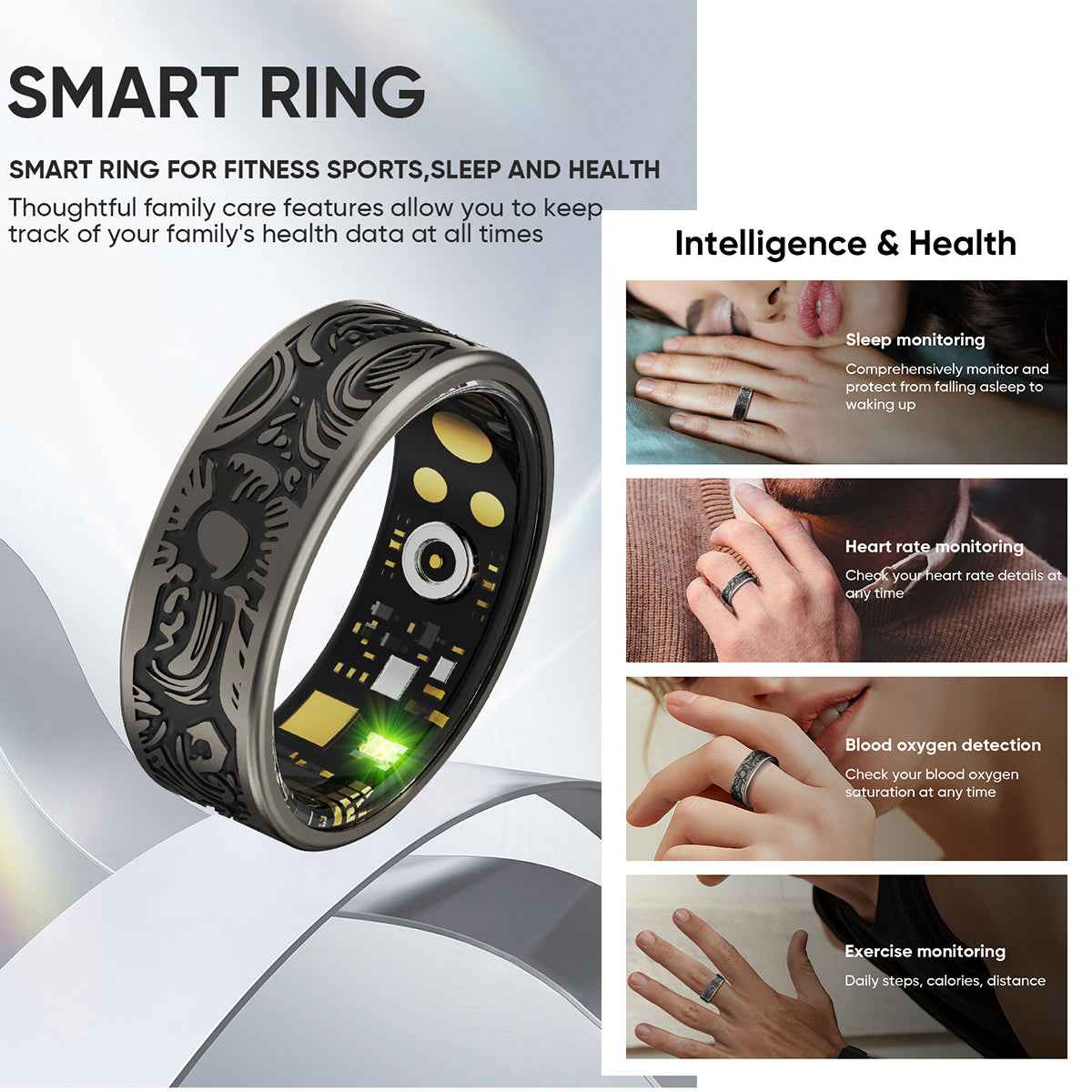 ETERNITY Sun Totem Smart Ring – Artistic Swirls, PPG Monitor, Advanced Health Tracking, Sleep Monitor, Workout & Fitness Tracking