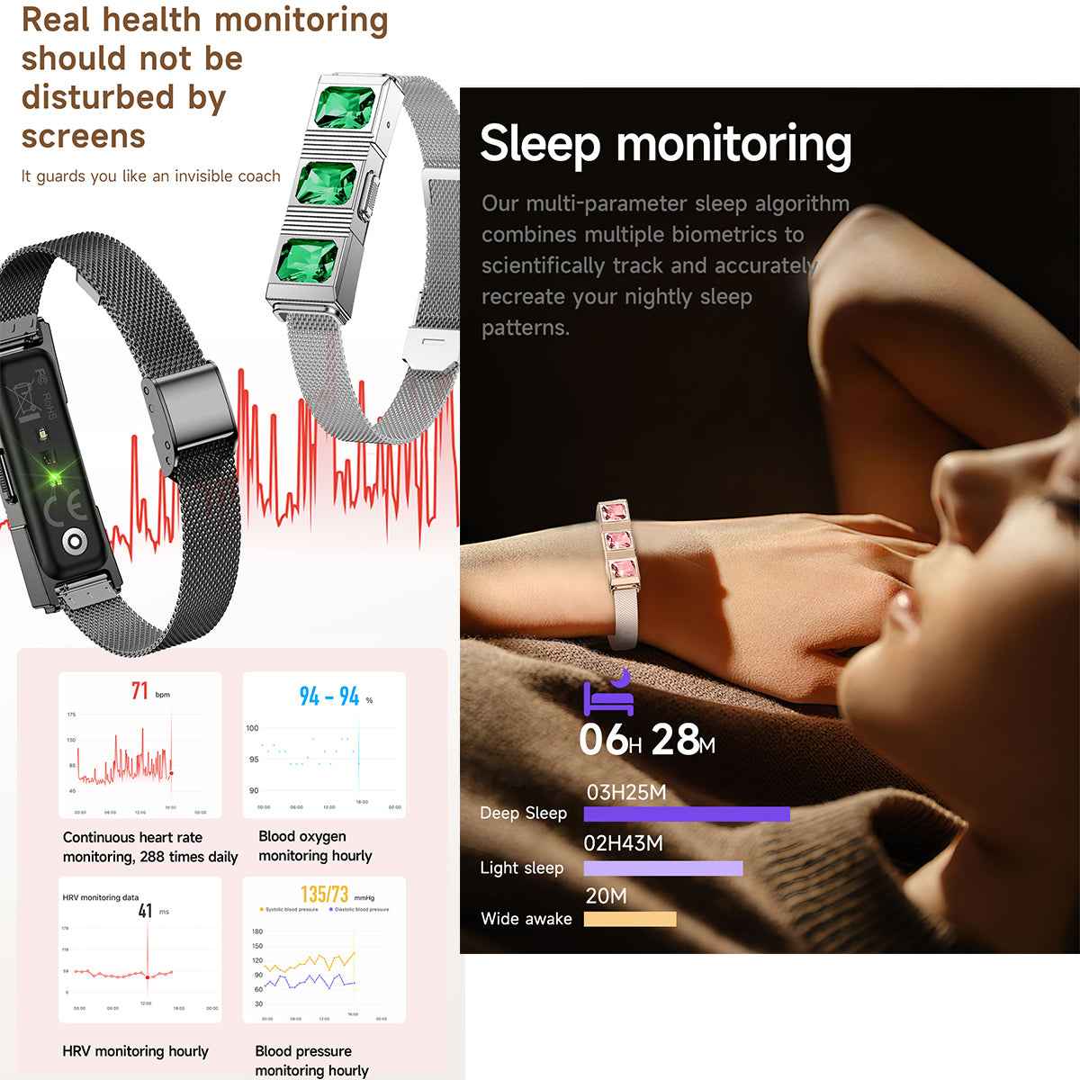 ETERNITY Smart Jewerly Fitness Tracker Bracelet – No Screen, 170 Workouts, Long Battery, Health Monitor - Fitness Tracker Chi