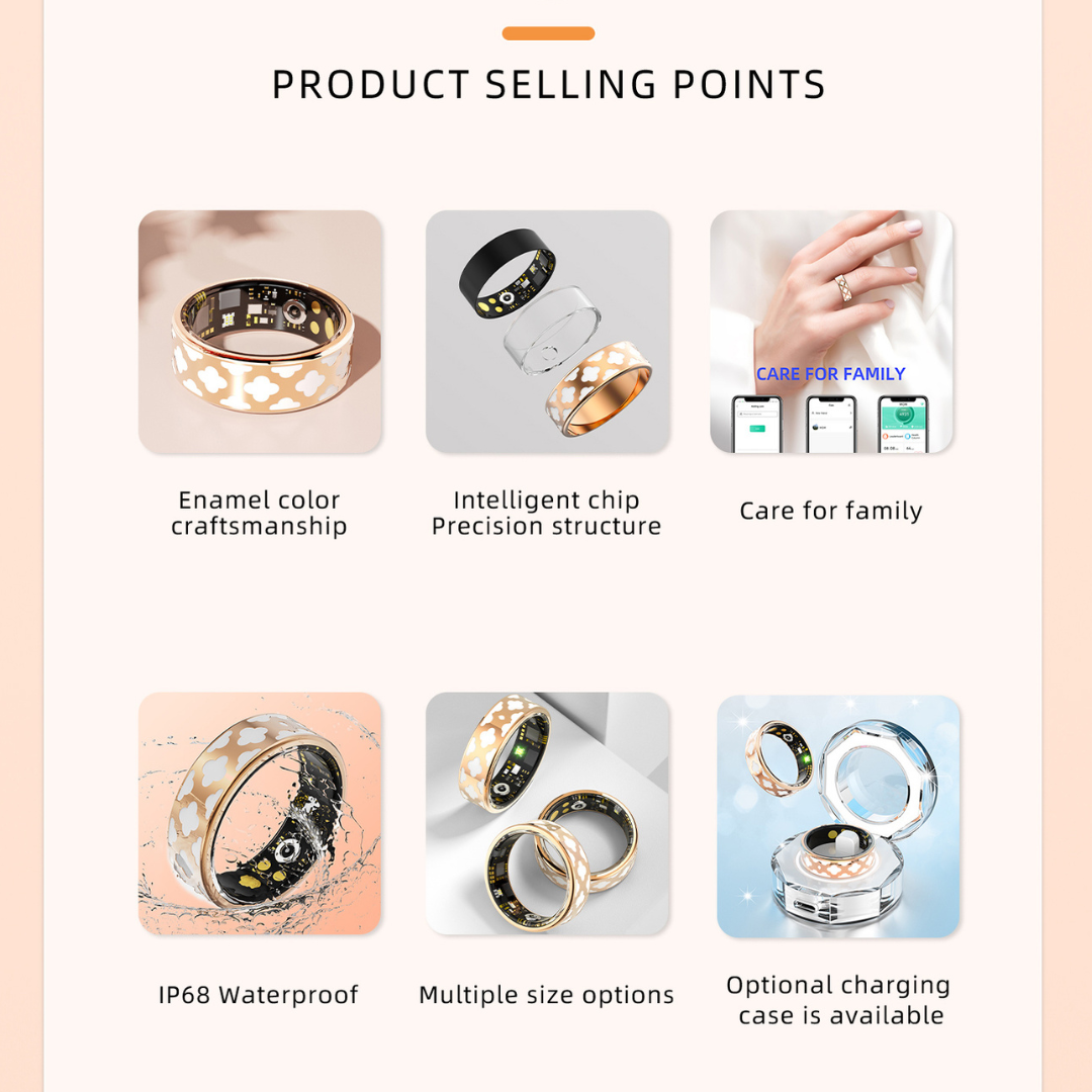 ETERNITY Clover Smart Ring – Clover Motifs, Four-Leaf Design, PPG Monitor, Health, Sleep & Activity Tracking, Fitness Tracker