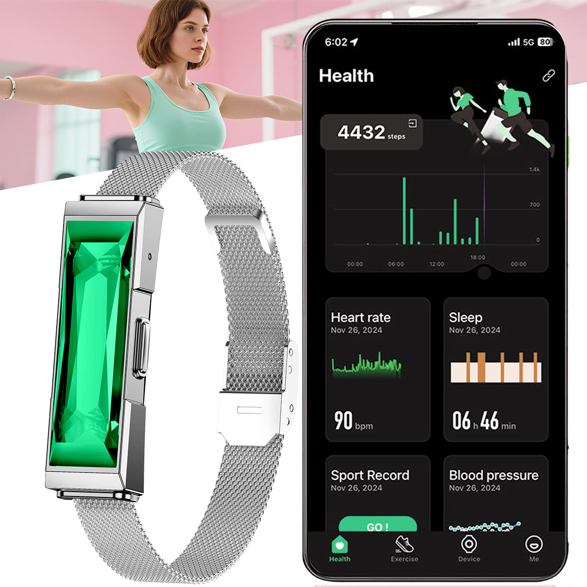 ETERNITY Screenless Fitness Tracker Bracelet – 170 Workout Modes, Couple Interaction, 24H Heart Rate, SpO₂ & Blood Pressure Monitoring