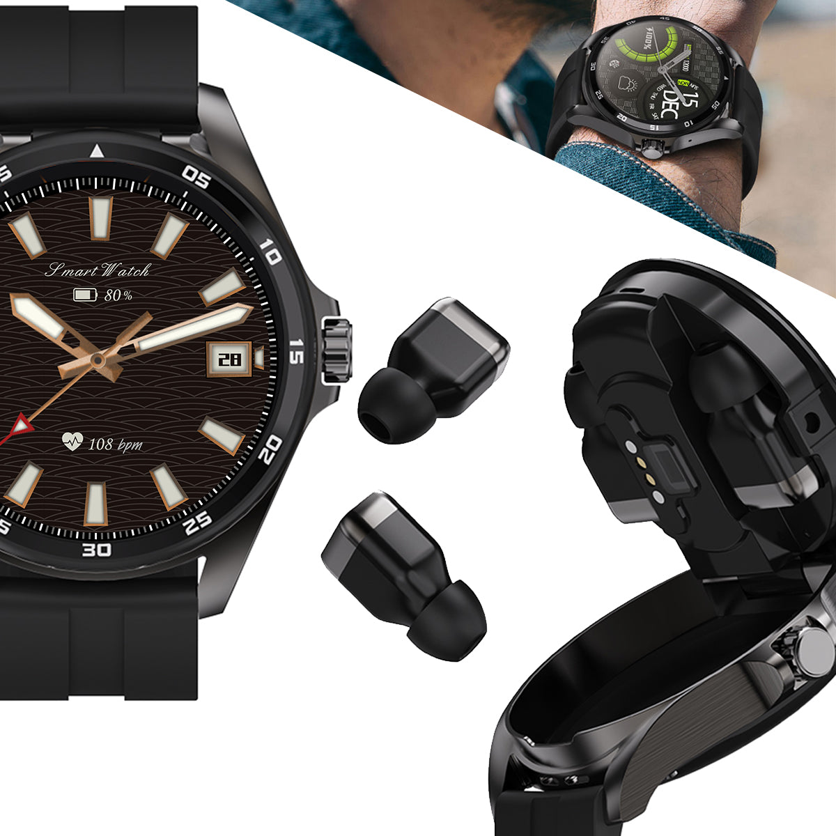 ETERNITY 2-in-1 Smart Watch With Earbuds – 320mAh Power Bank, 3H Playtime & Voice Assistant - Fitness Tracker China Uncategor