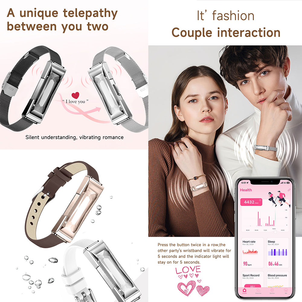 ETERNITY Screenless Fitness Tracker Bracelet – 170 Workout Modes, Couple Interaction, 24H Heart Rate, SpO₂ & Blood Pressure Monitoring