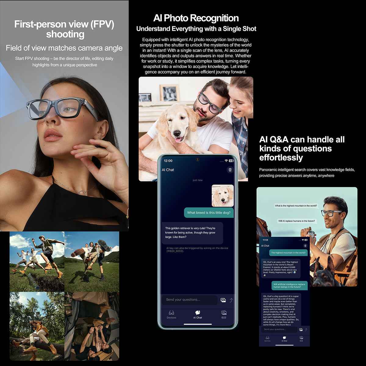 ETERNITY Smart Glasses with AI Recognition – 1080P HD Camera, IP65 Waterproof, Bluetooth Music & ChatGPT Assistant (Copy)