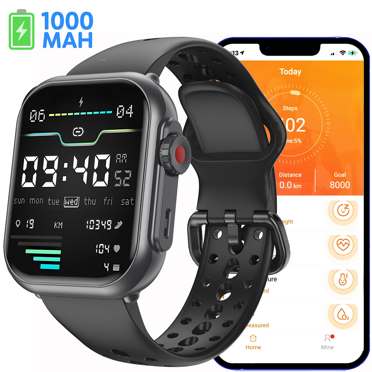 ETERNITY Smart Band – 1000mAh Battery, 1.83” Display, Heart Rate & SpO₂ Monitor, Sleep Tracking & Bluetooth Music - Fitness T
