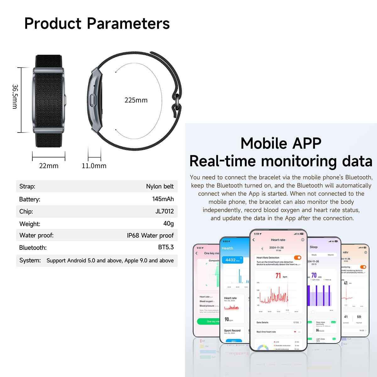 ETERNITY Whoop Band Style No Screen Fitness Tracker Double Sensor Bar – Heart Rate Monitor, Sleep Tracking, Waterproof, Nylon