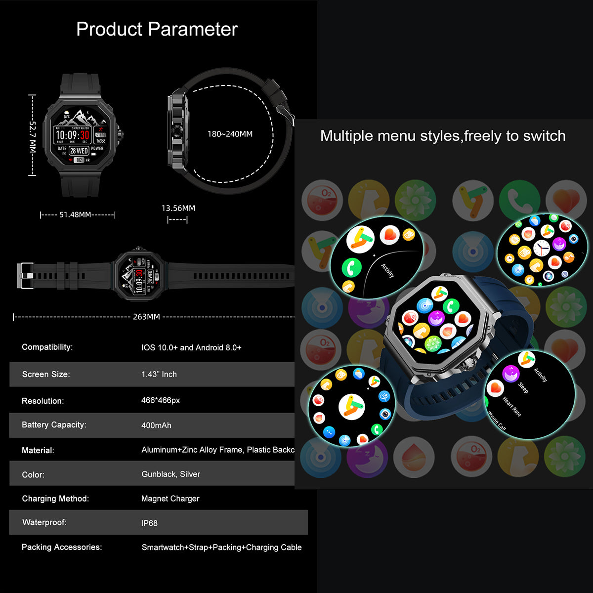 ETERNITY Talking Smart Watch Fitness Tracker – AMOLED Screen, Heart Rate, Oximetry & Blood Pressure Monitoring