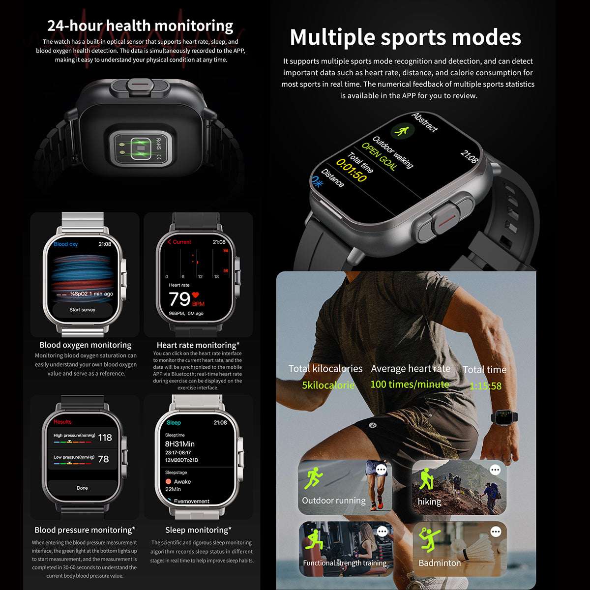 ETERNITY 2-in-1 Smart Watch with Earphones – 2.01” TFT Screen, NFC Payment, Magnetic Charging, 15-Day Standby & Multi-Sport M