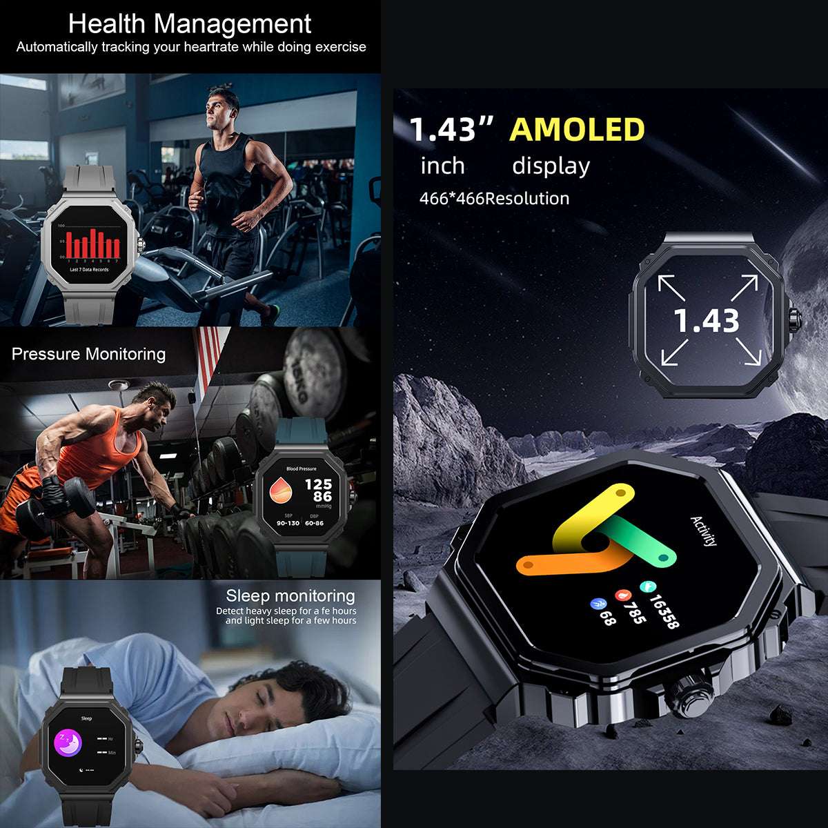 ETERNITY Talking Smart Watch Fitness Tracker – AMOLED Screen, Heart Rate, Oximetry & Blood Pressure Monitoring