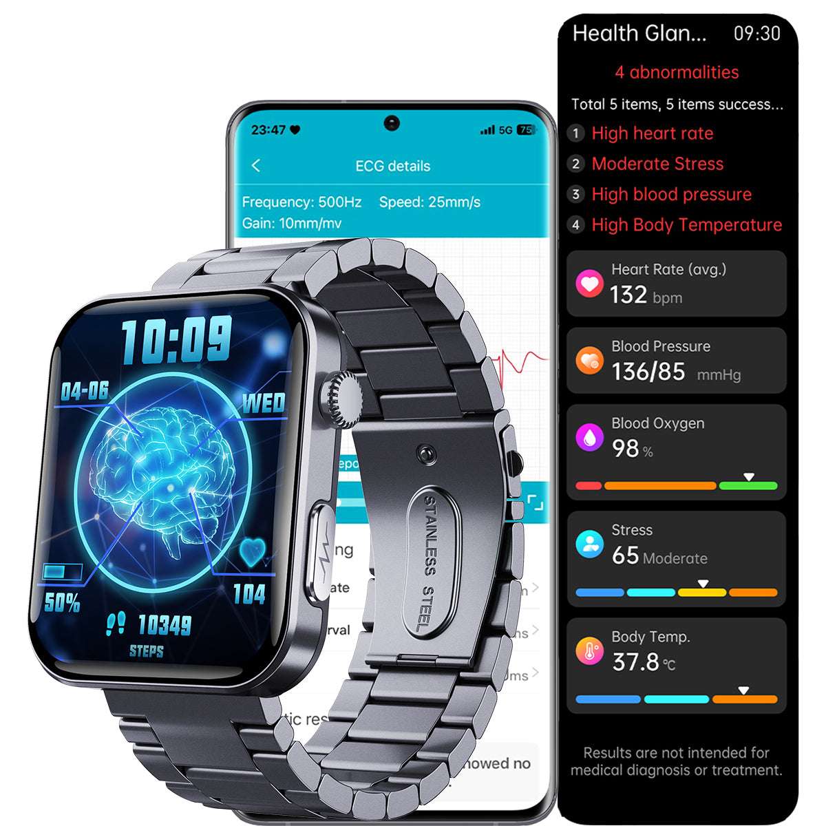 ETERNITY ECG Smart Watch – Heart Rate Monitor, Fall Alarm, Call & Music Features, IP67 Waterproof, iOS Compatible