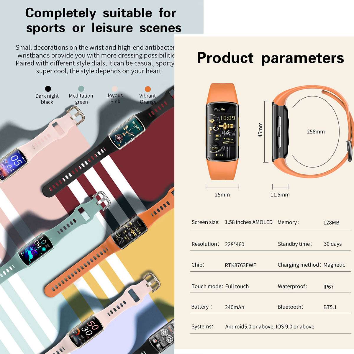 ETERNITY Sports AMOLED Fitbit Smart Band – 1.58” Display, BT Call, Heart Rate Monitor & IP67 Waterproof - Fitness Tracker Chi