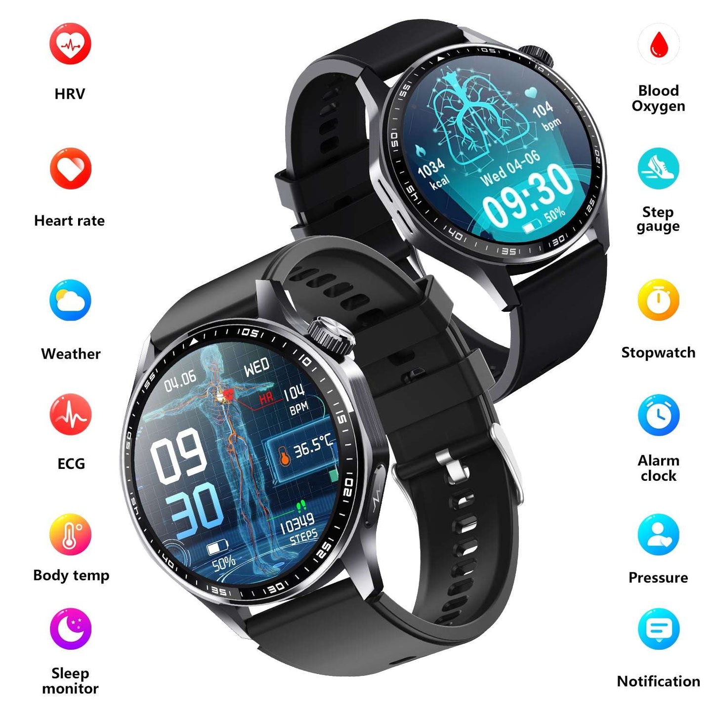 ETERNITY ECG Health Smart Watch – Heart Rate, Blood Oxygen, Body Composition Analysis, Android & iOS Compatible
