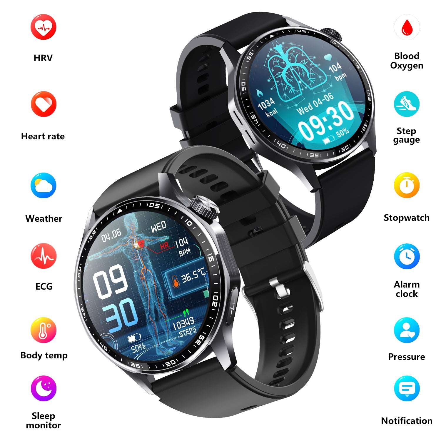 ETERNITY ECG Health Smart Watch – Heart Rate, Blood Oxygen, Body Composition Analysis, Android & iOS Compatible - Fitness Tra