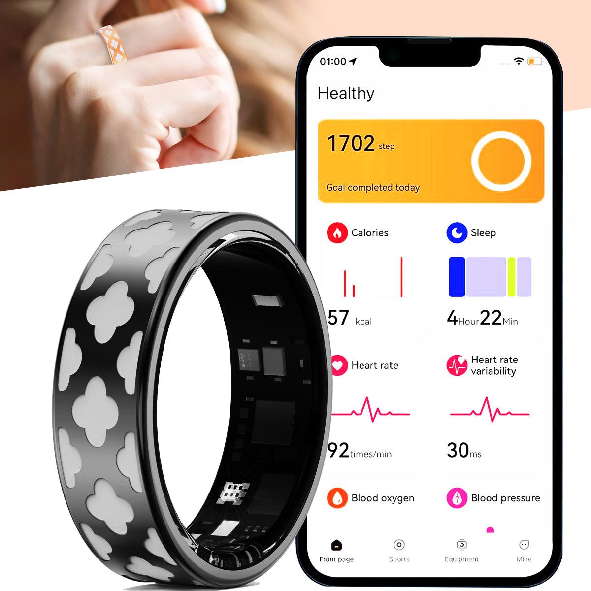 ETERNITY Clover Smart Ring – Clover Motifs, Four-Leaf Design, PPG Monitor, Health, Sleep & Activity Tracking, Fitness Tracker