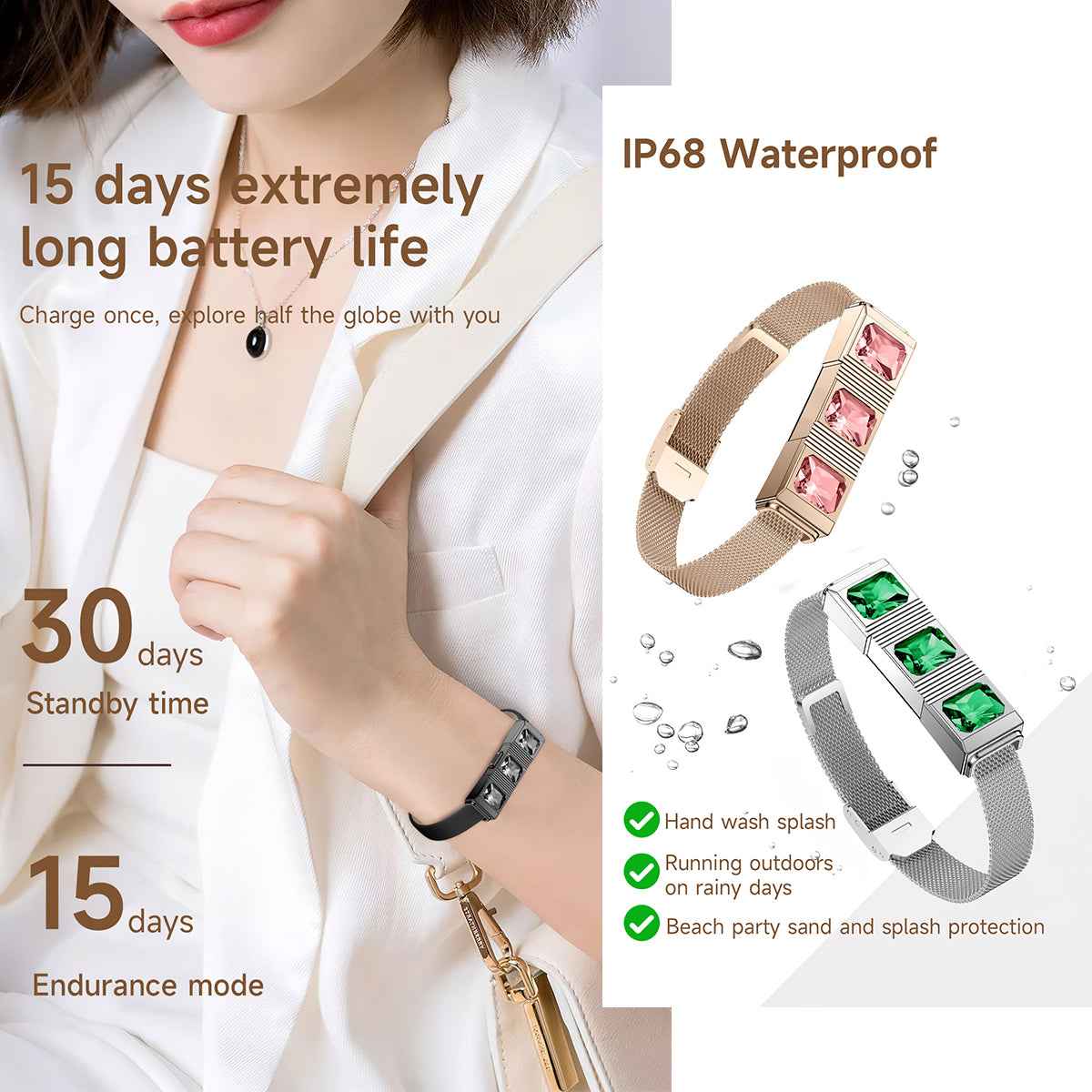 ETERNITY Smart Jewerly Fitness Tracker Bracelet – No Screen, 170 Workouts, Long Battery, Health Monitor - Fitness Tracker Chi