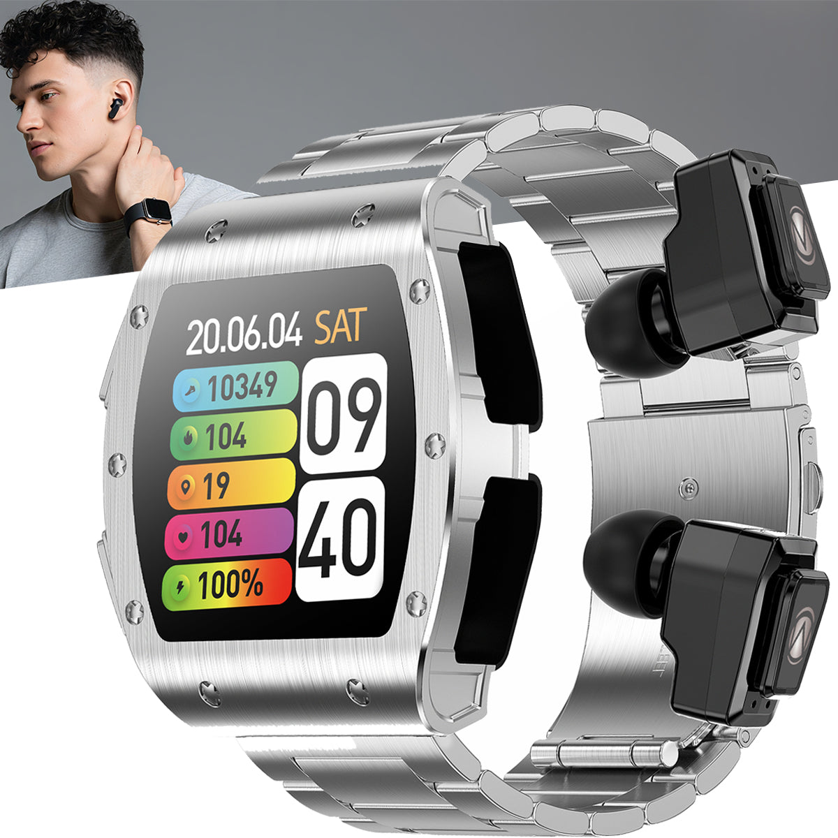 ETERNITY 2-in-1 TWS Earbuds Smart Watch – 1.91” Display, Blood Oxygen & IP67 Waterproof Sports Watch for Men - Fitness Tracke