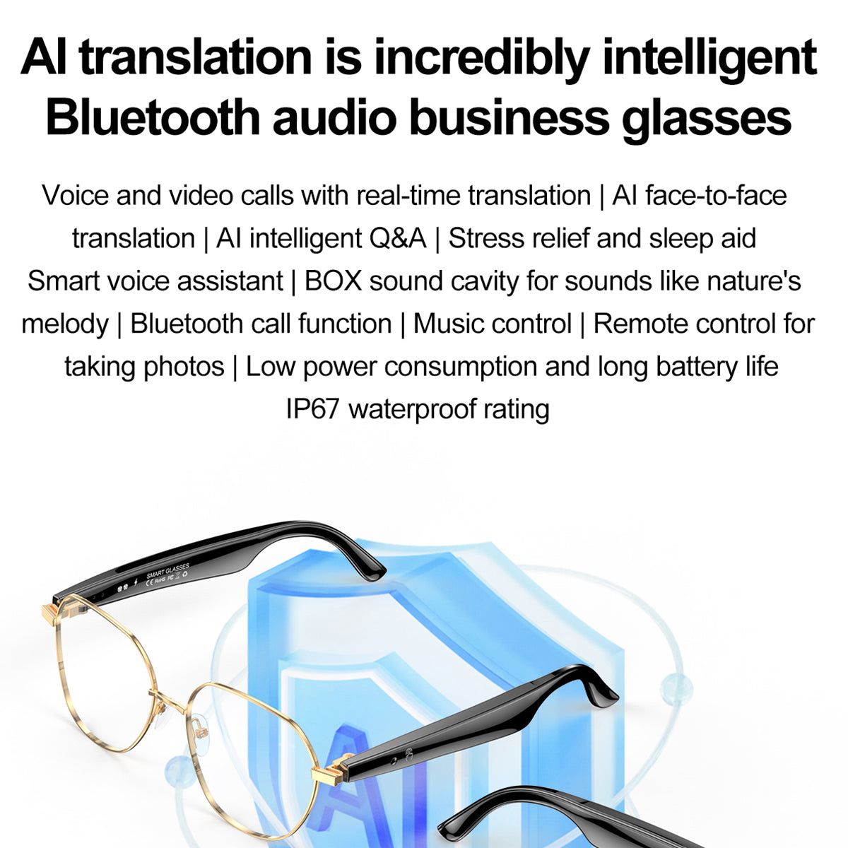 ETERNITY AI Translation Smart Glasses – OLED Display, Real-Time Interpretation in 100+ Languages, Music & Call for Business Use