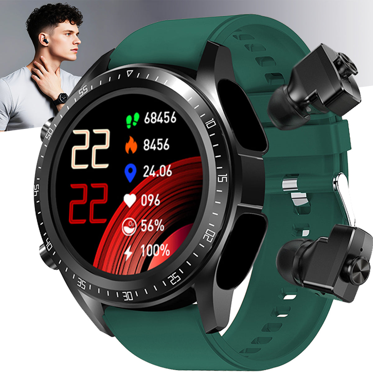ETERNITY 2-in-1 Smartwatch with TWS Earphones – Heart Rate & Sleep Monitor, Waterproof Sport Watch for Men - Fitness Tracker