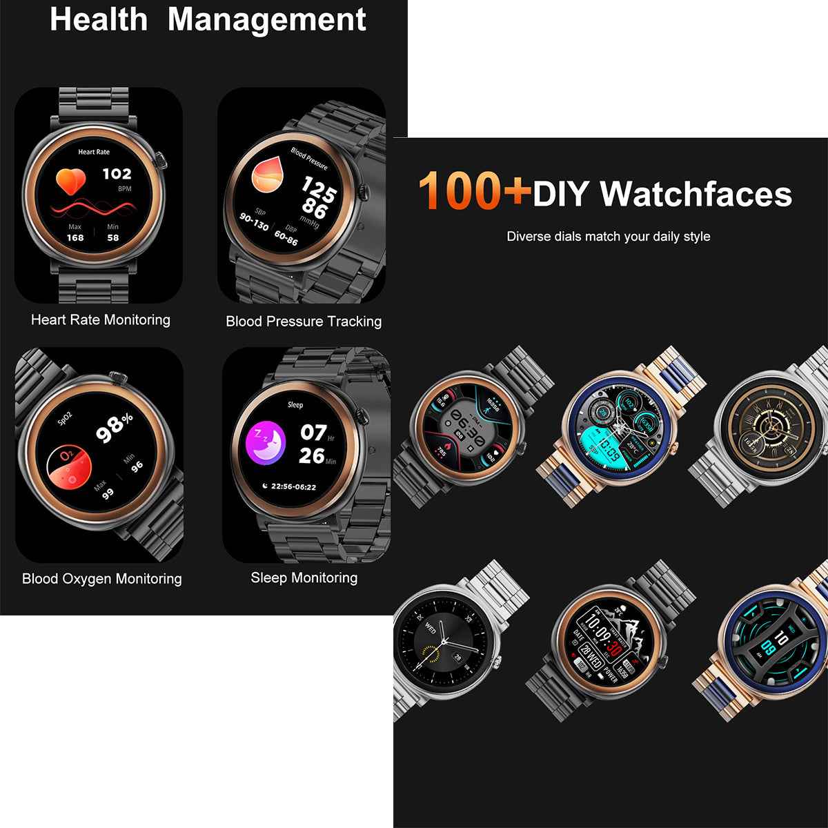 ETERNITY Fitness Smart Watch – 1.43” AMOLED, IP68 Waterproof, Heart Rate Monitor, Wireless Charging & Metal Business Design