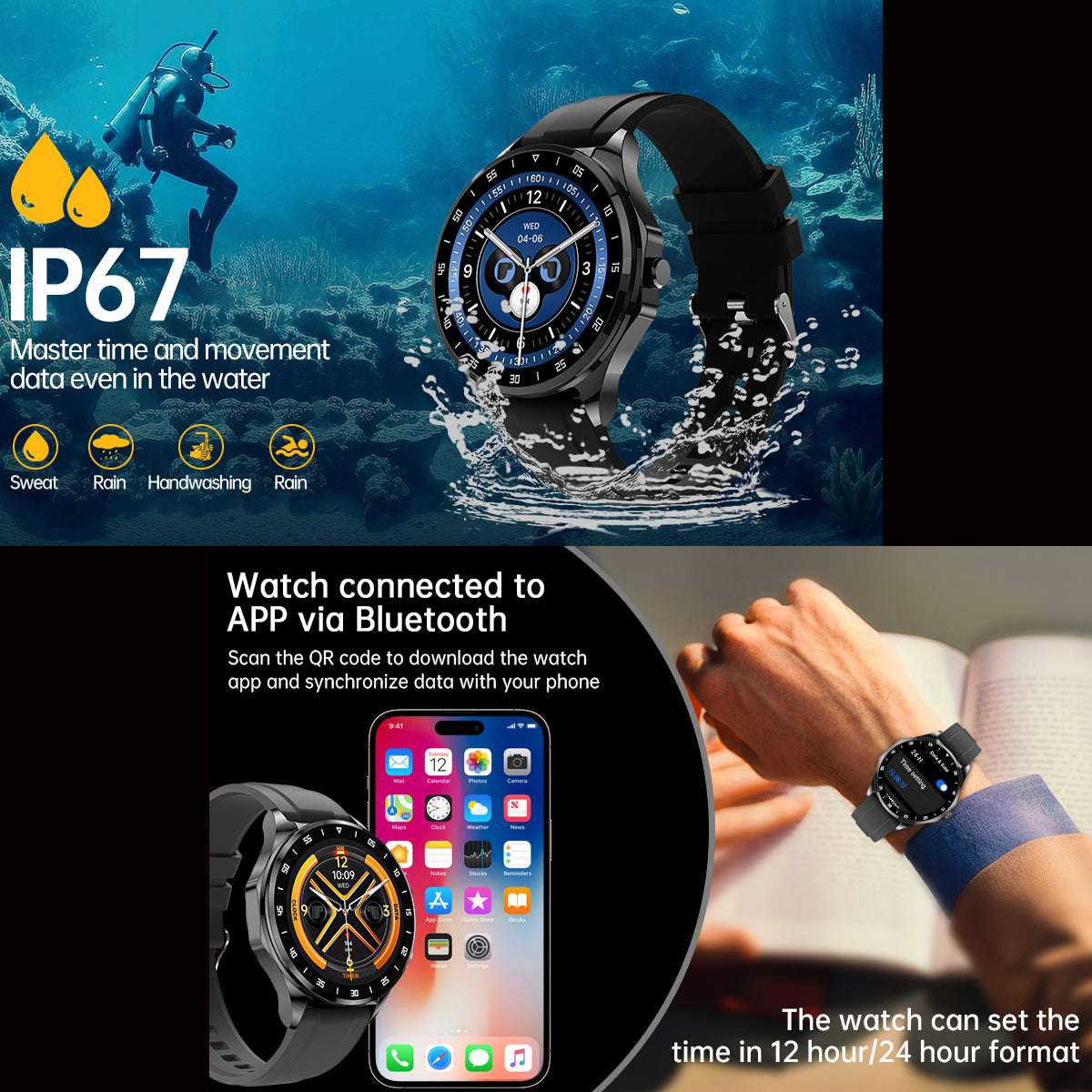 ETERNITY 2-in-1 TWS Smart Watch with Earbuds – AMOLED Display, Bluetooth, Heart Rate, Blood Pressure & SpO2 Monitor, IP67 - F