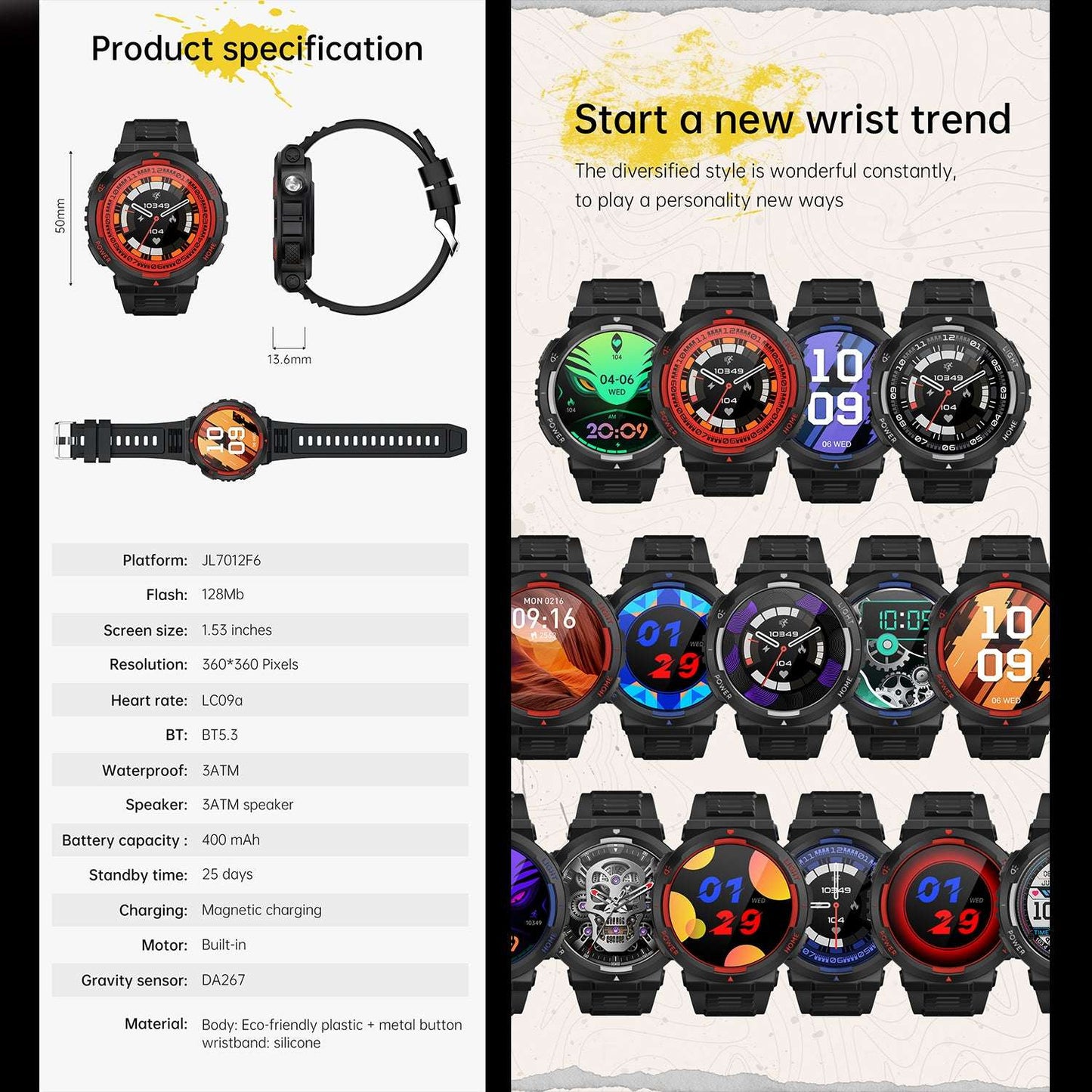 ETERNITY Outdoor Smart Watch with Flashlight – 3ATM Waterproof, Blood Pressure Monitor & AI Voice Assistant