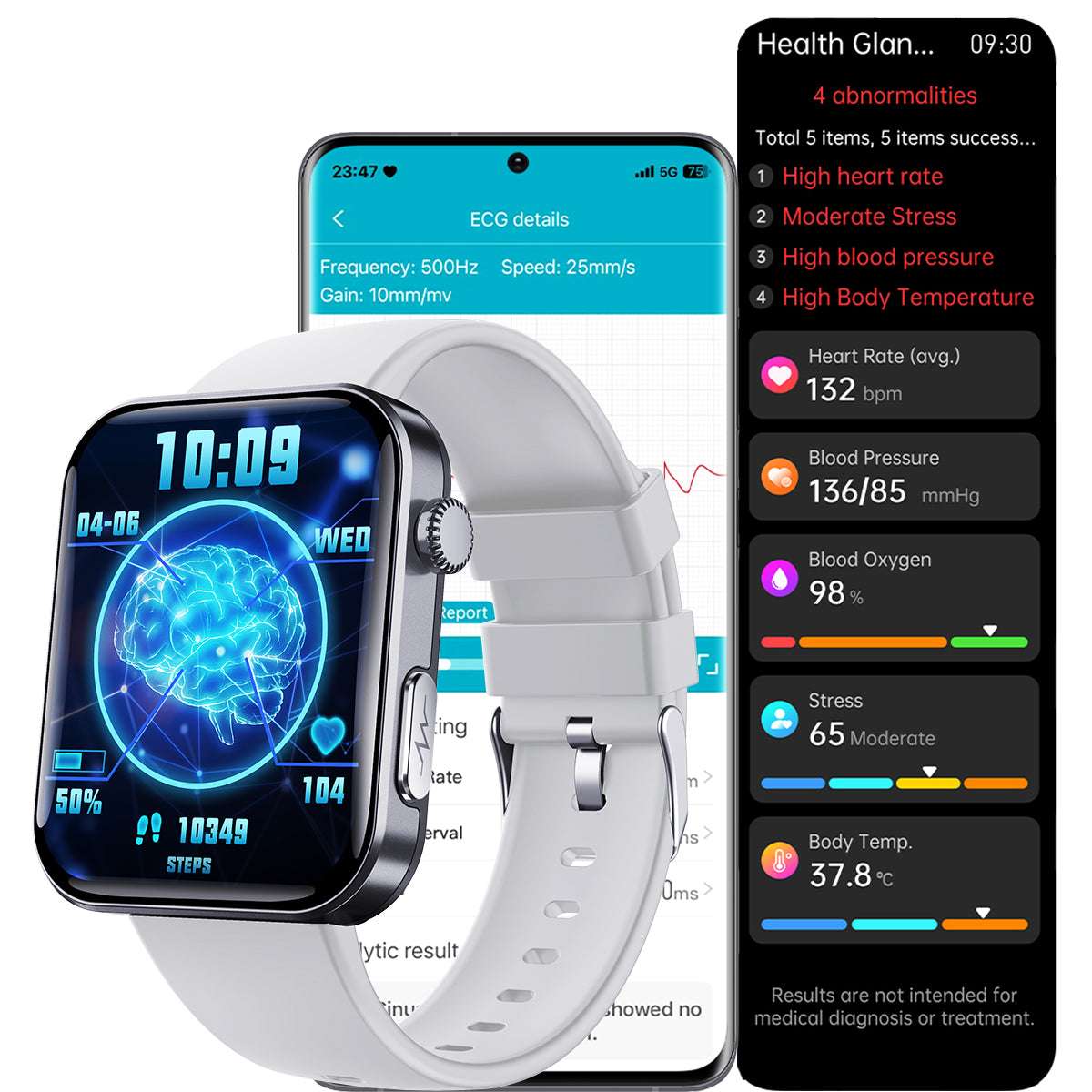 ETERNITY ECG Smart Watch – Heart Rate Monitor, Fall Alarm, Call & Music Features, IP67 Waterproof, iOS Compatible