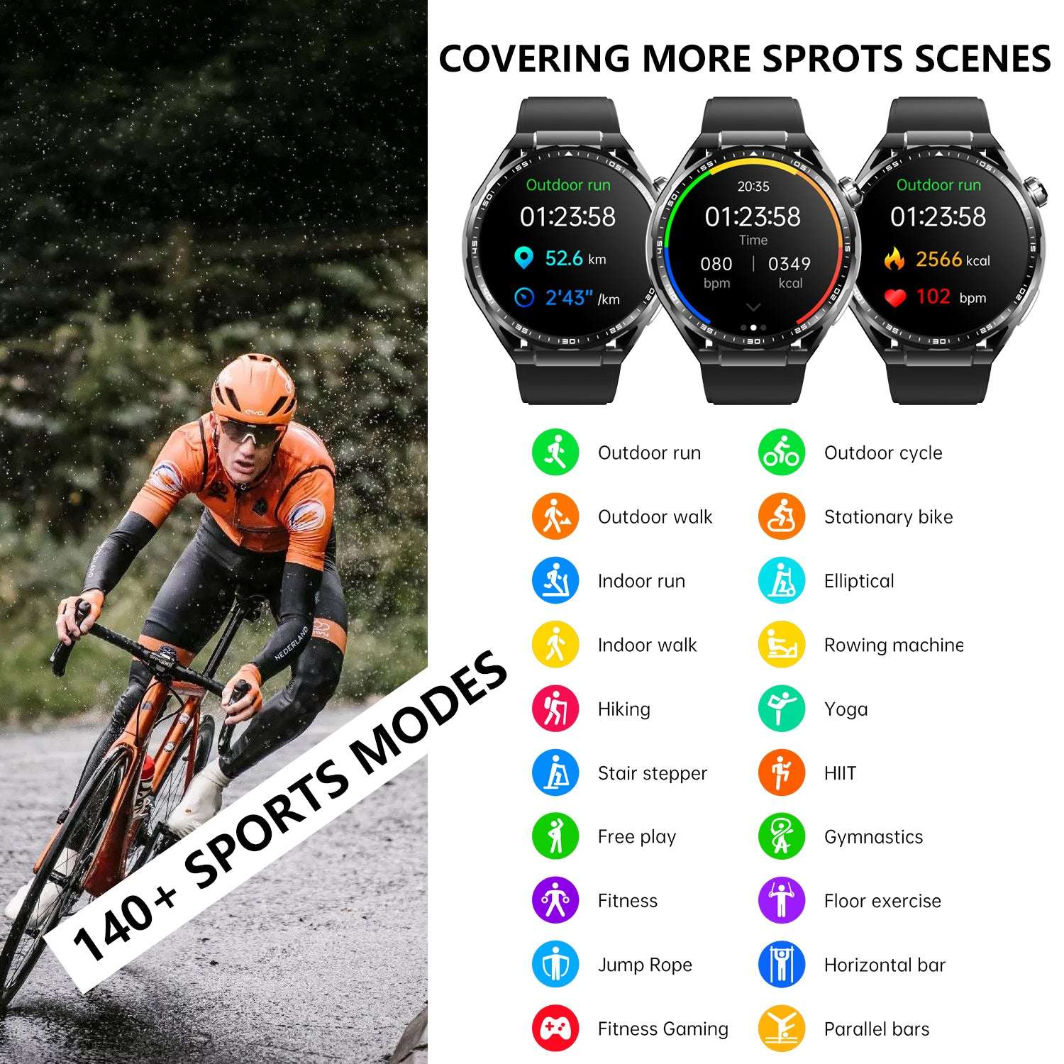 ETERNITY ECG Health Smart Watch – Heart Rate, Blood Oxygen Monitoring, Message & Weather Push, BT Call, Android Compatible -