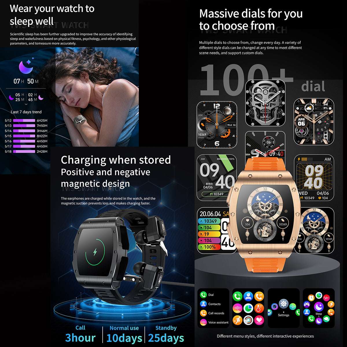 ETERNITY 2-in-1 TWS Earbuds Smart Watch – 1.91” Display, Blood Oxygen & IP67 Waterproof Sports Watch for Men