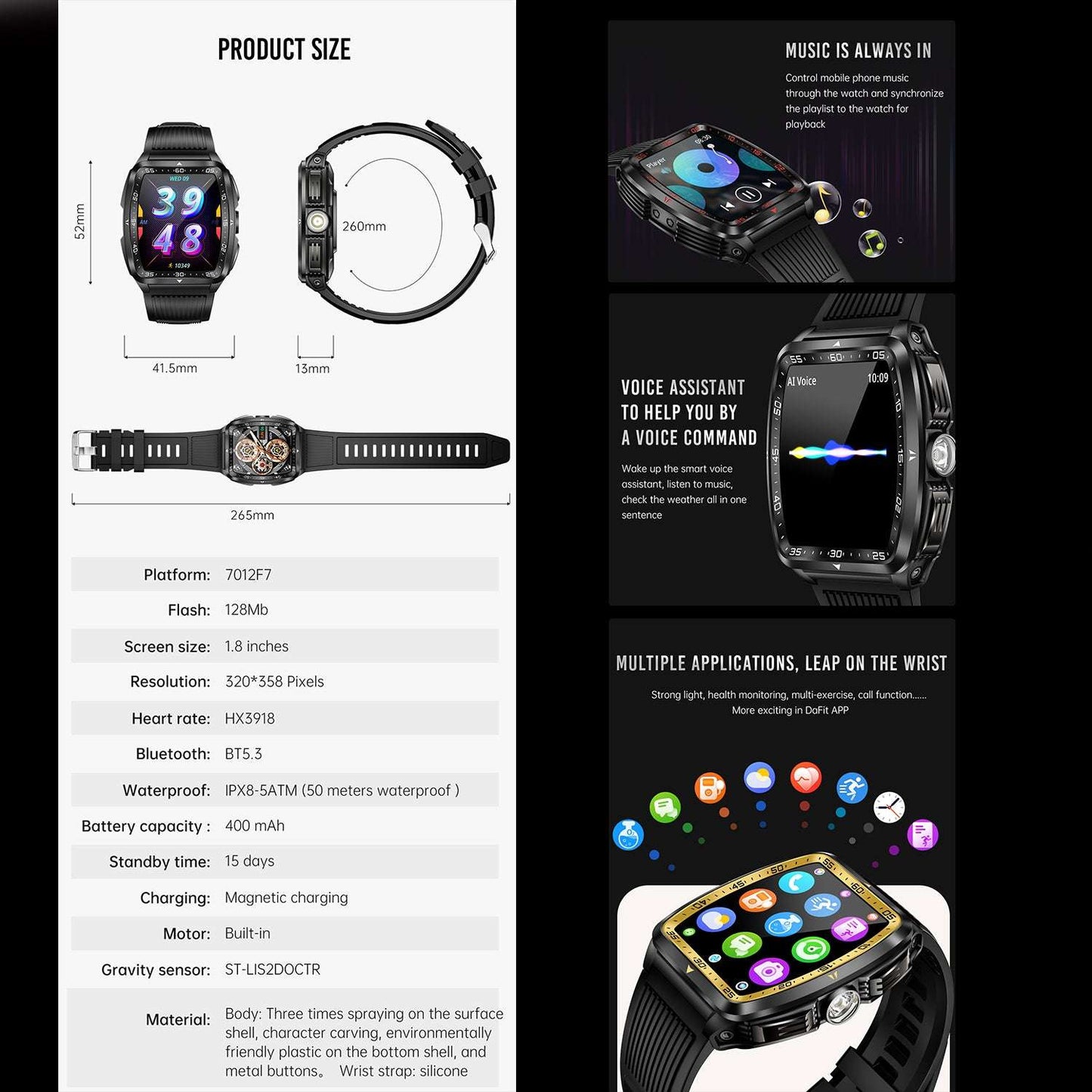ETERNITY Outdoor Sport Smart Watch – 5ATM Waterproof, Flashlight, Heart Rate & Blood Pressure Fitness Tracker