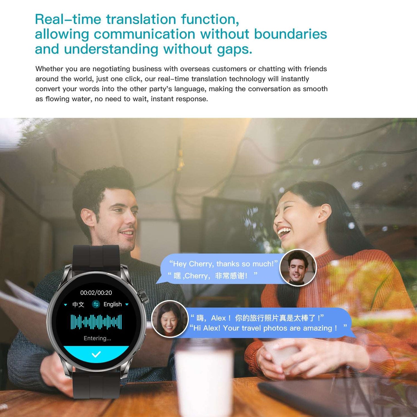 ETERNITY Real-Time Translation Smart Watch – Bluetooth Call, IP68 Waterproof & 230mAh Magnetic Charging
