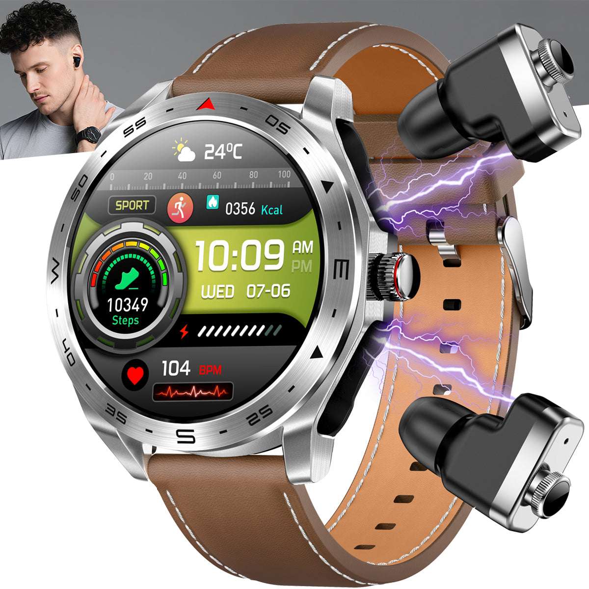 ETERNITY Round 2-in-1 TWS Smart Watch T95 – 1.52” IPS Outdoor Call & Music Sport Watch with Earbuds