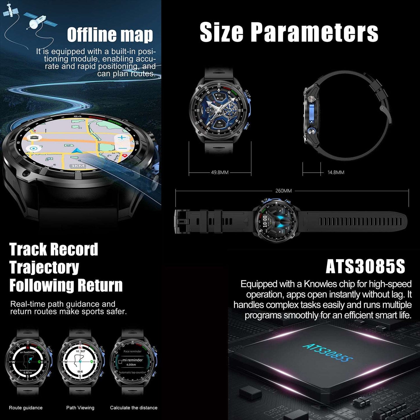 ETERNITY GPS Outdoor Sport Smart Watch – 860mAh Battery, 30-Day Standby, AMOLED Touchscreen, iOS & Android Compatible
