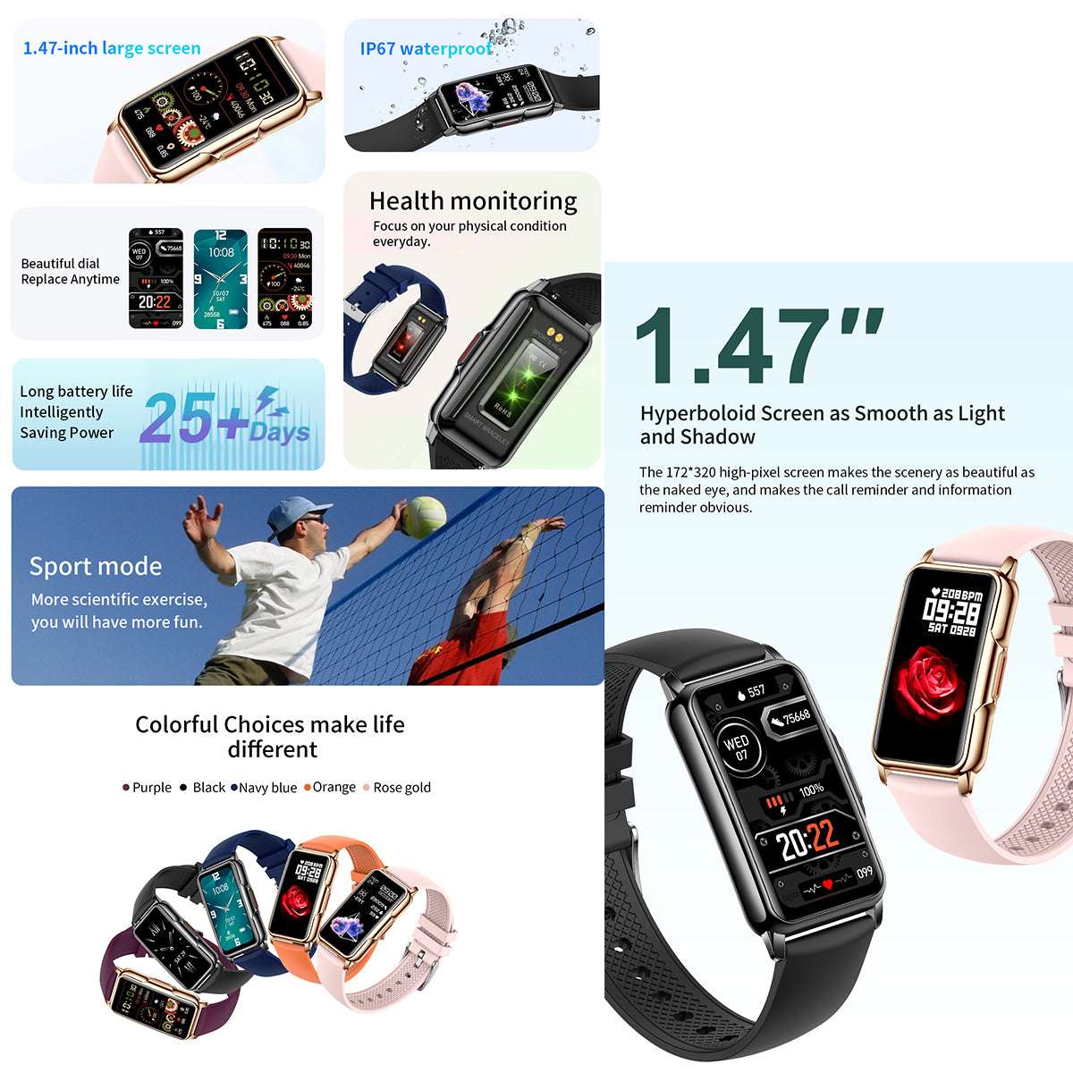 ETERNITY Fitness Smart Band – 1.47” TFT Screen, SpO₂ Monitor & Women’s Health Tracking