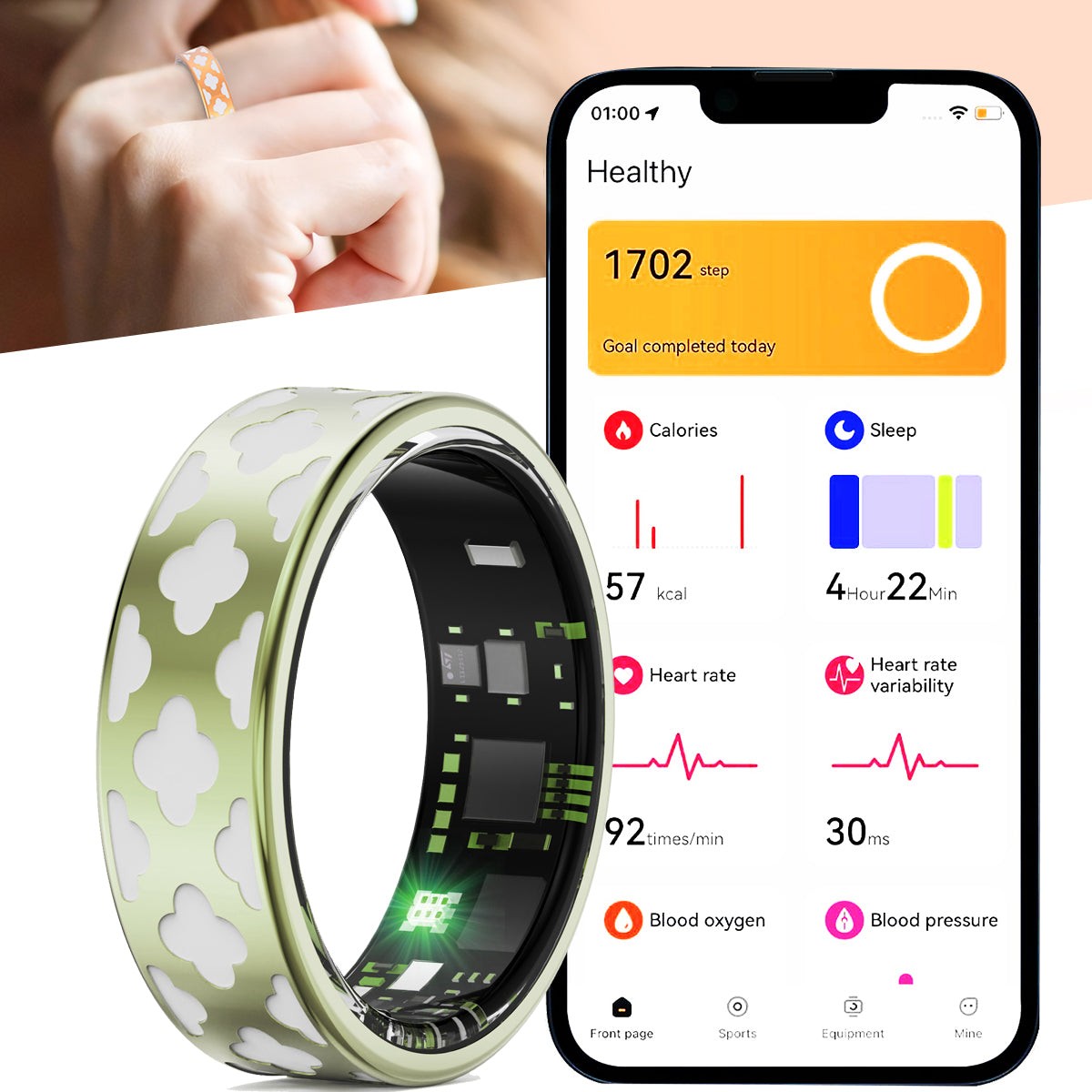 ETERNITY Clover Smart Ring – Clover Motifs, Four-Leaf Design, PPG Monitor, Health, Sleep & Activity Tracking, Fitness Tracker