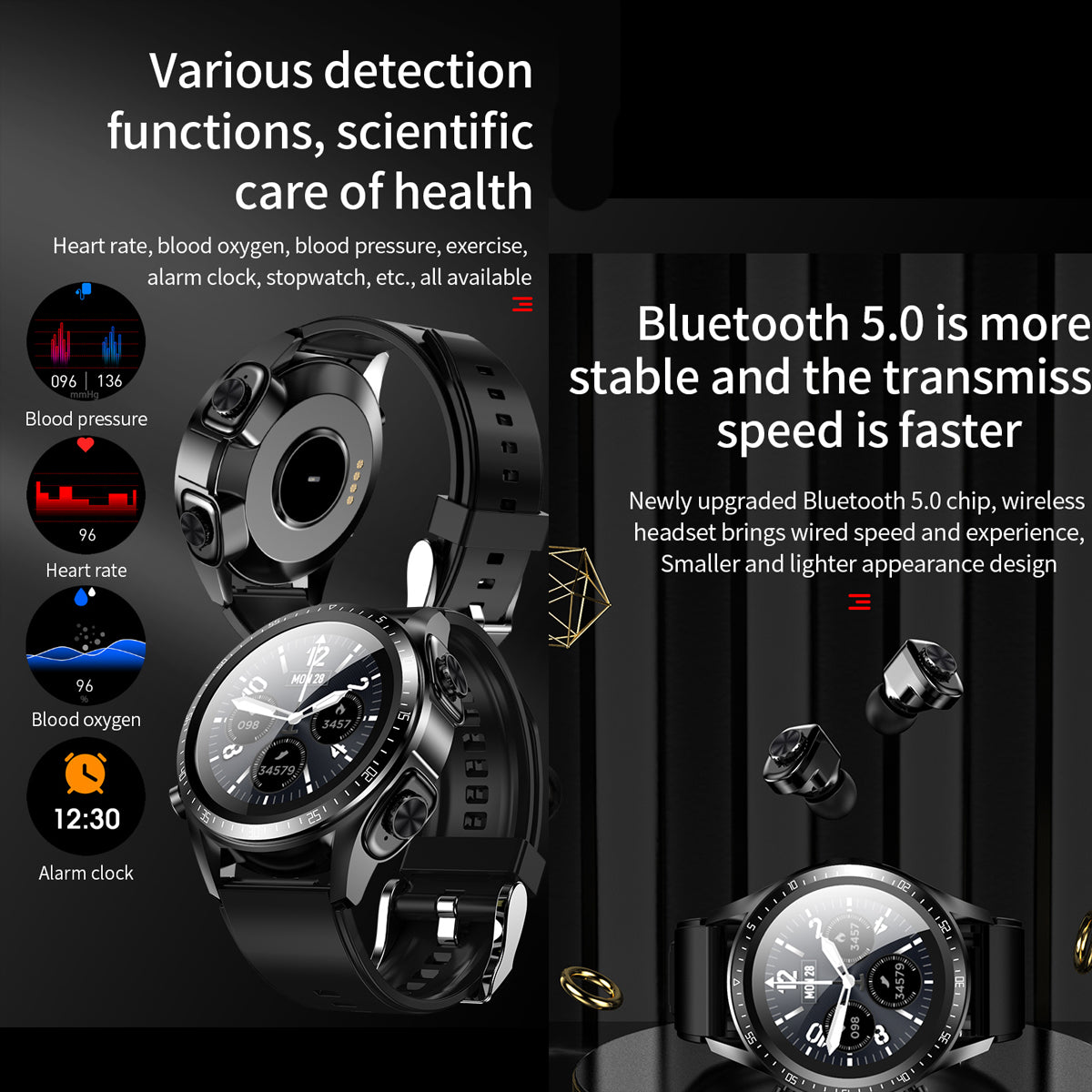 ETERNITY 2-in-1 Smartwatch with TWS Earphones – Heart Rate & Sleep Monitor, Waterproof Sport Watch for Men - Fitness Tracker