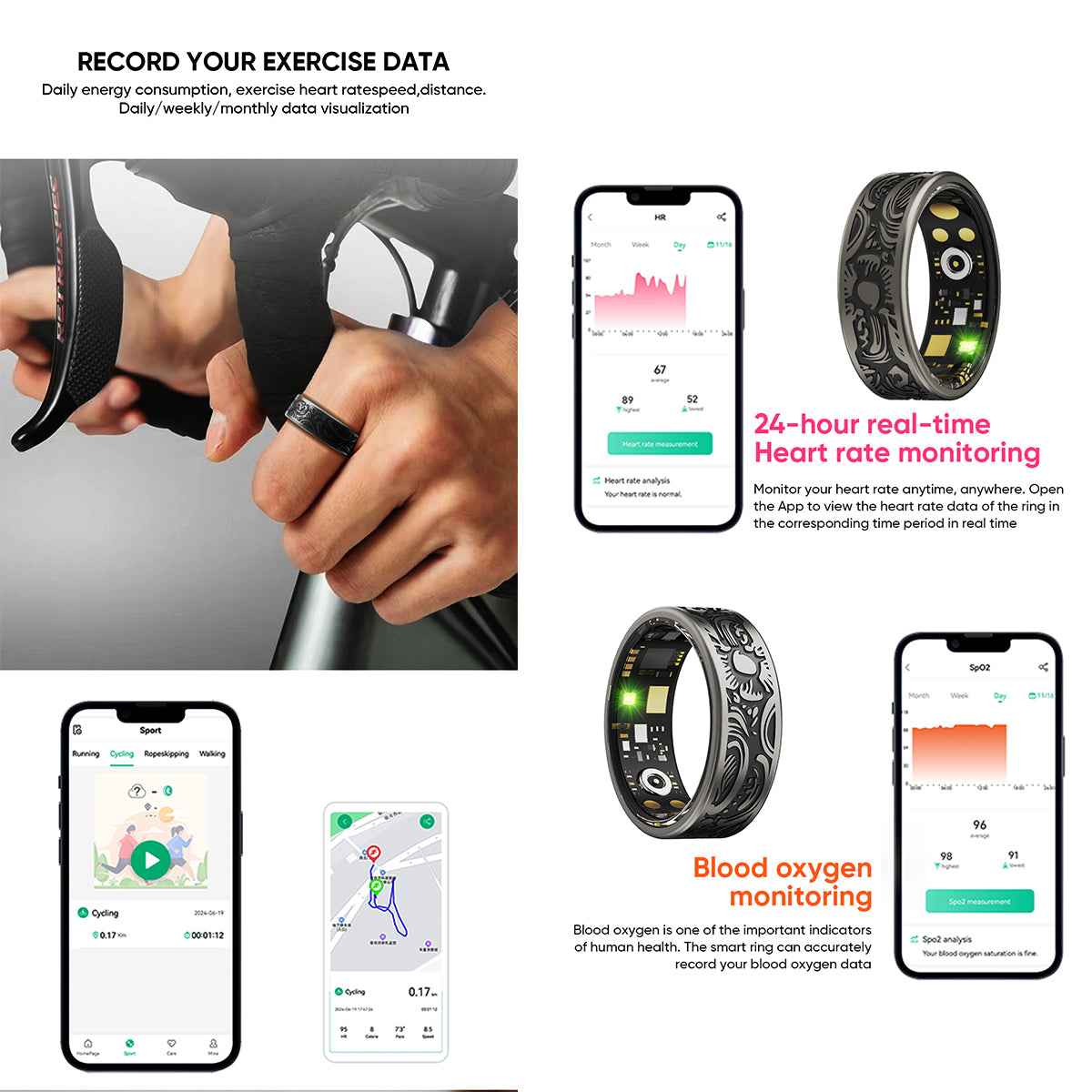 ETERNITY Sun Totem Smart Ring – Artistic Swirls, PPG Monitor, Advanced Health Tracking, Sleep Monitor, Workout & Fitness Tracker