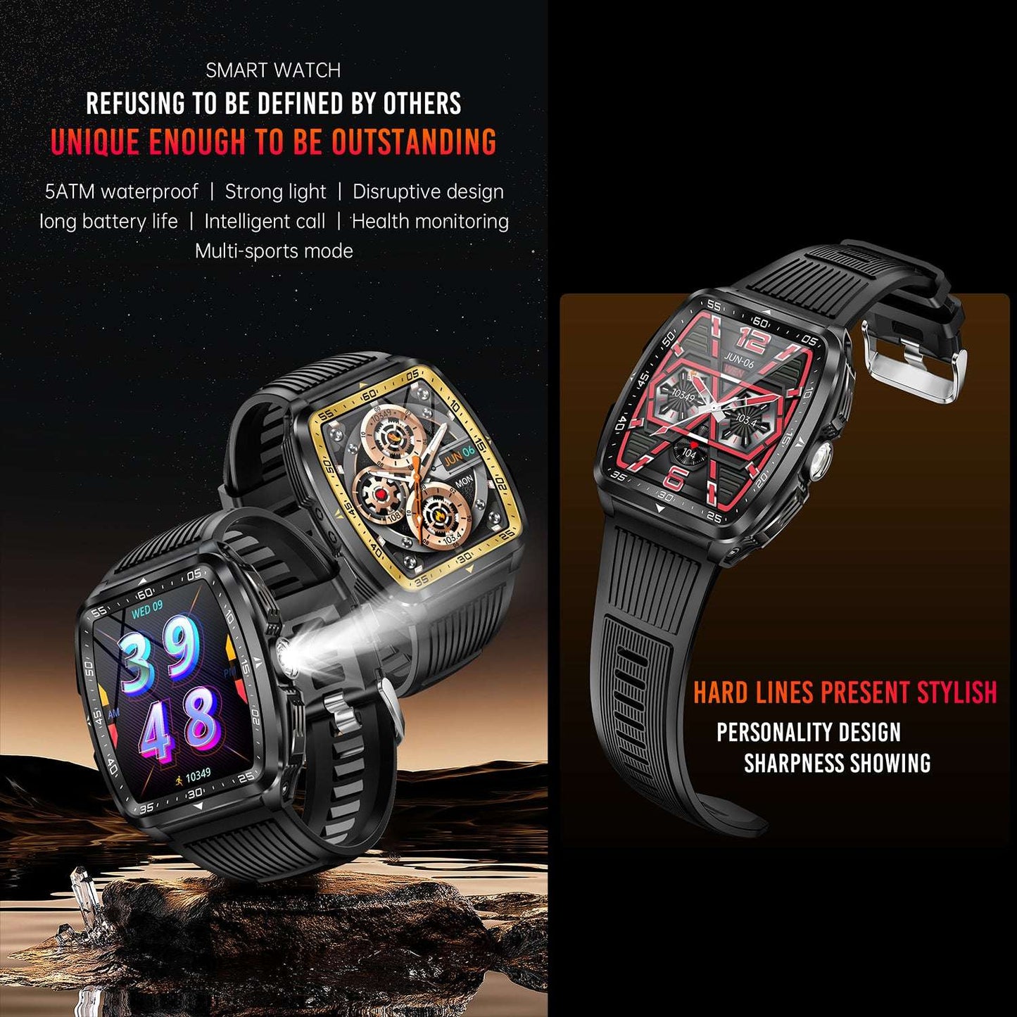ETERNITY Outdoor Sport Smart Watch – 5ATM Waterproof, Flashlight, Heart Rate & Blood Pressure Fitness Tracker
