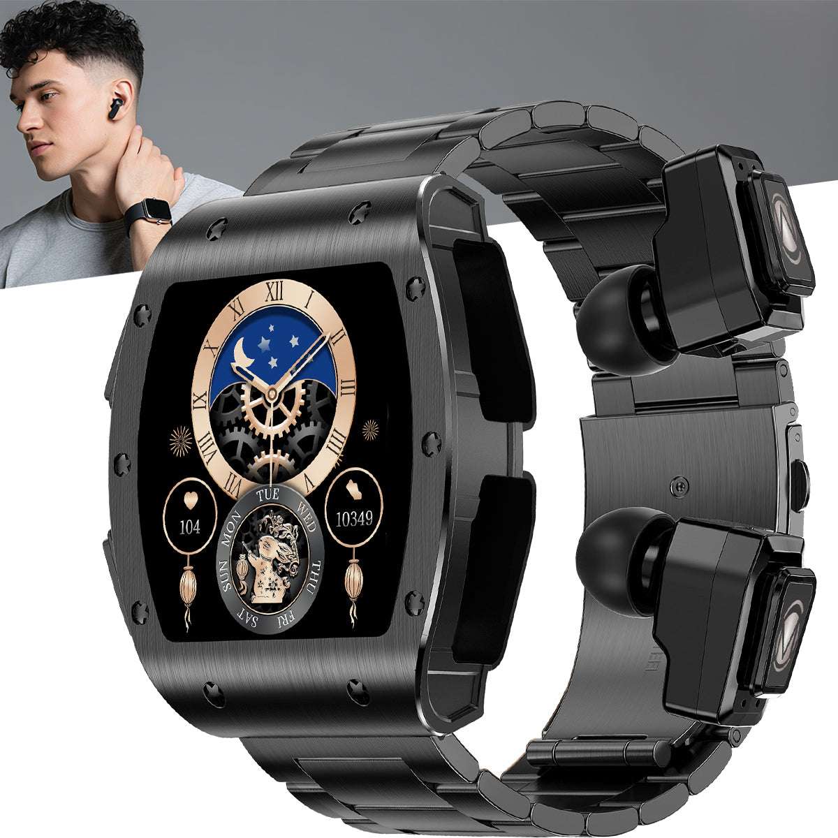 ETERNITY 2-in-1 TWS Earbuds Smart Watch – 1.91” Display, Blood Oxygen & IP67 Waterproof Sports Watch for Men