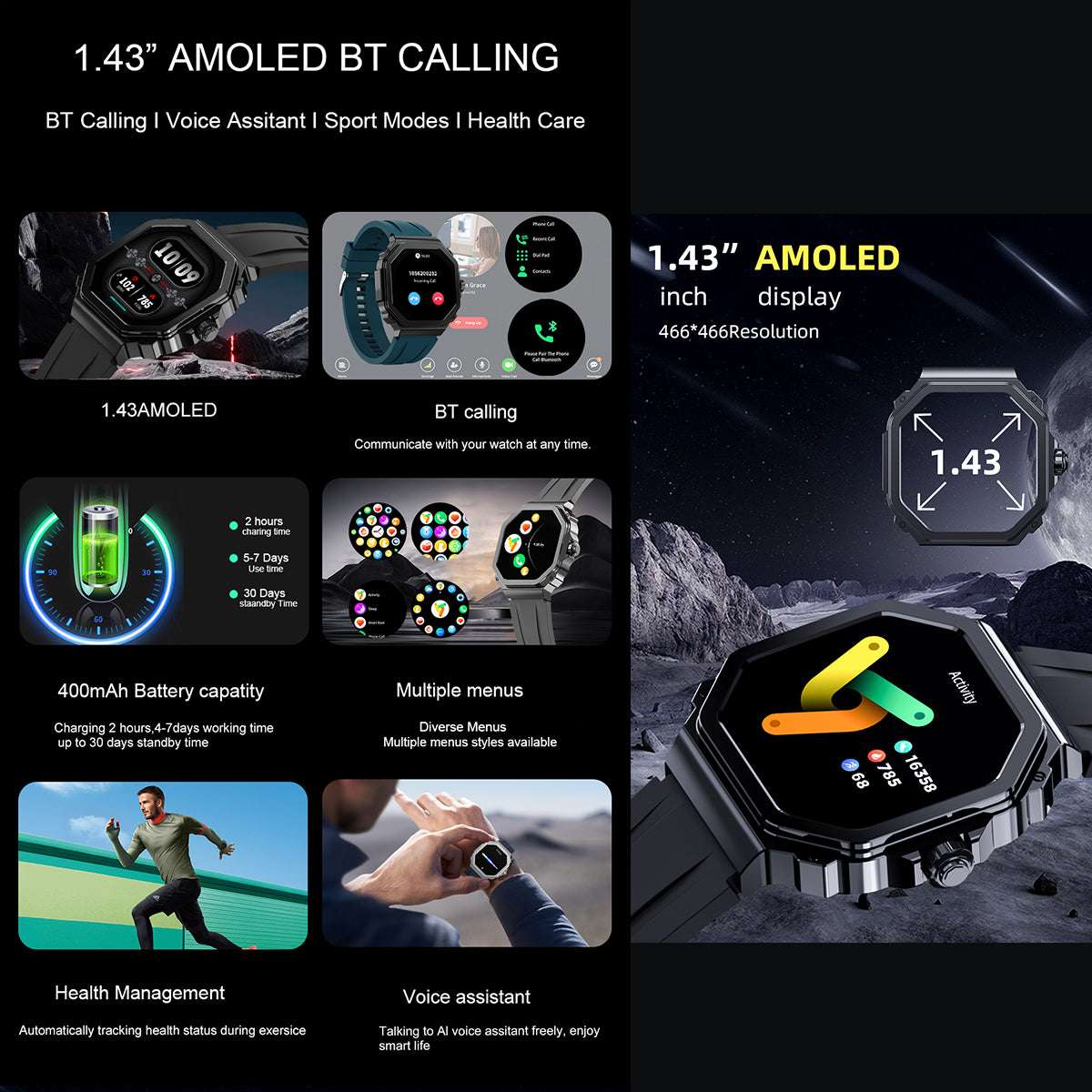 ETERNITY Talking Smart Watch Fitness Tracker – AMOLED Screen, Heart Rate, Oximetry & Blood Pressure Monitoring