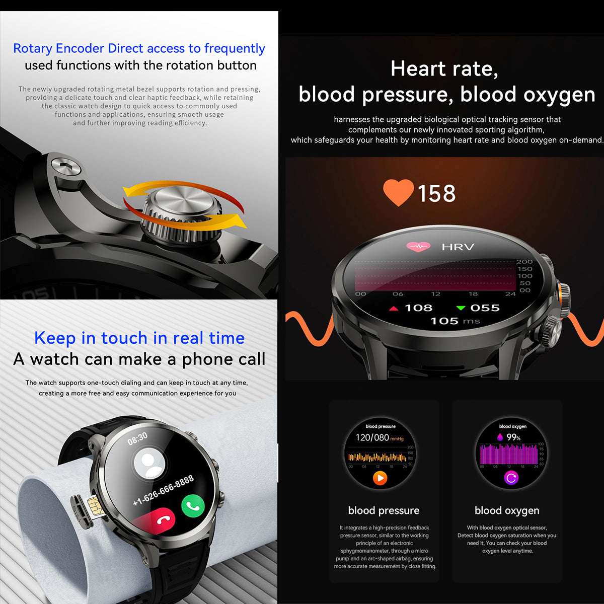 ETERNITY Cellular Smart Watch with SIM Card & HD Camera – WIFI, GPS, Heart Rate & SpO₂ Monitoring